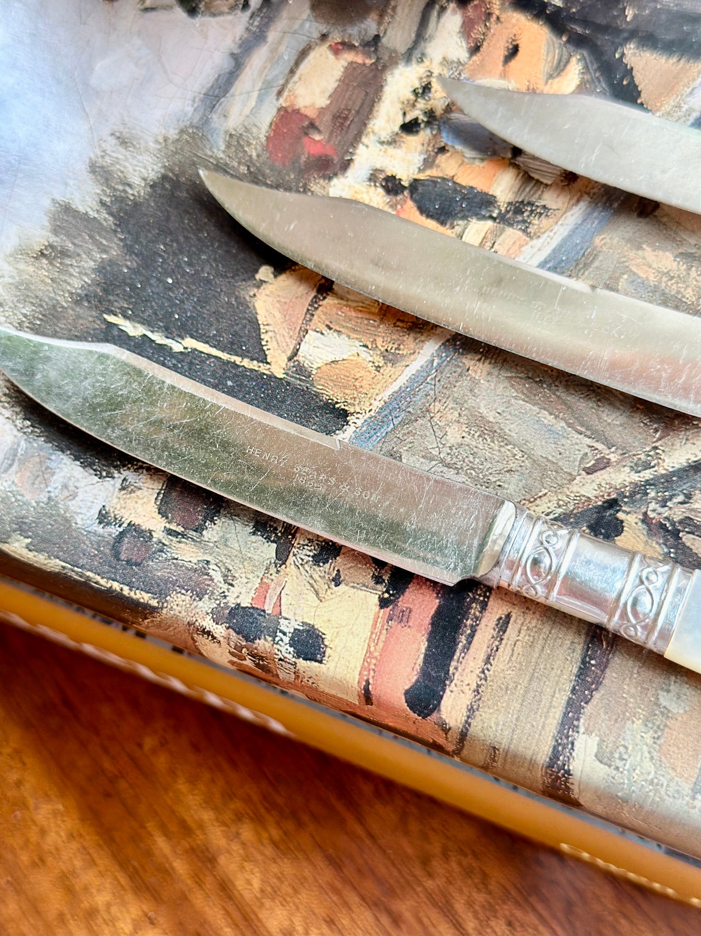 Antique Sterling Silver & Mother of Pearl Handle Fruit Knives (Set of 3)