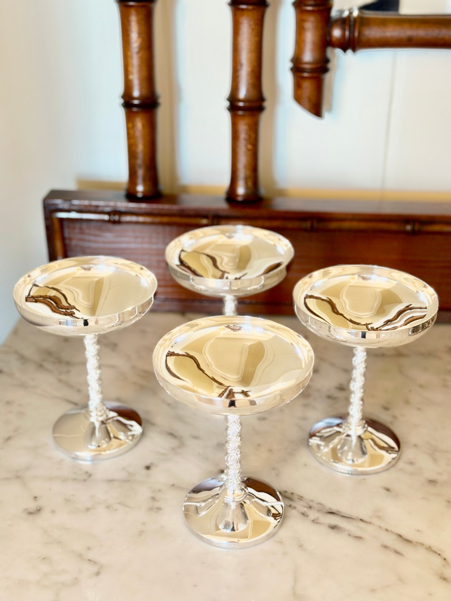 Vintage Spanish Silver Plated Coupes with Ivy Stems (Set of 4)