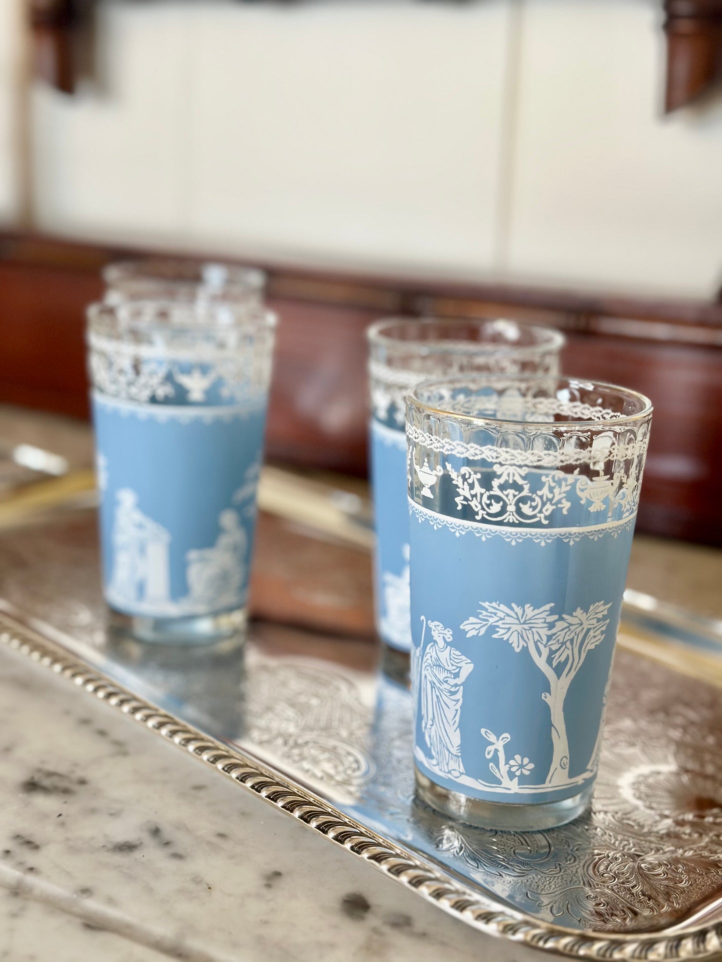 Vintage Jeanette Blue Hellenic Glasses (Set of 4)