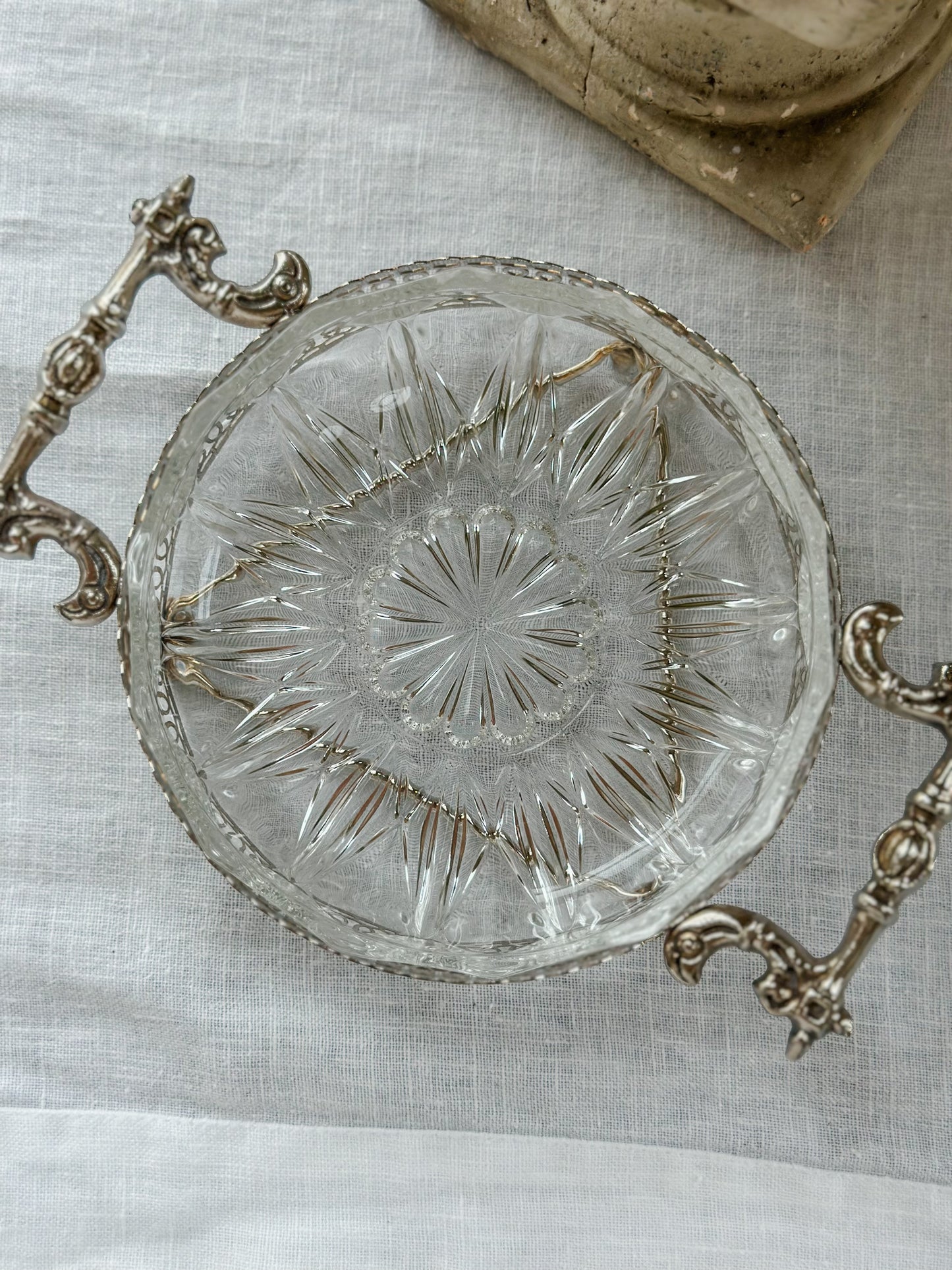 Vintage English Silverplate & Glass Bonbon Dish