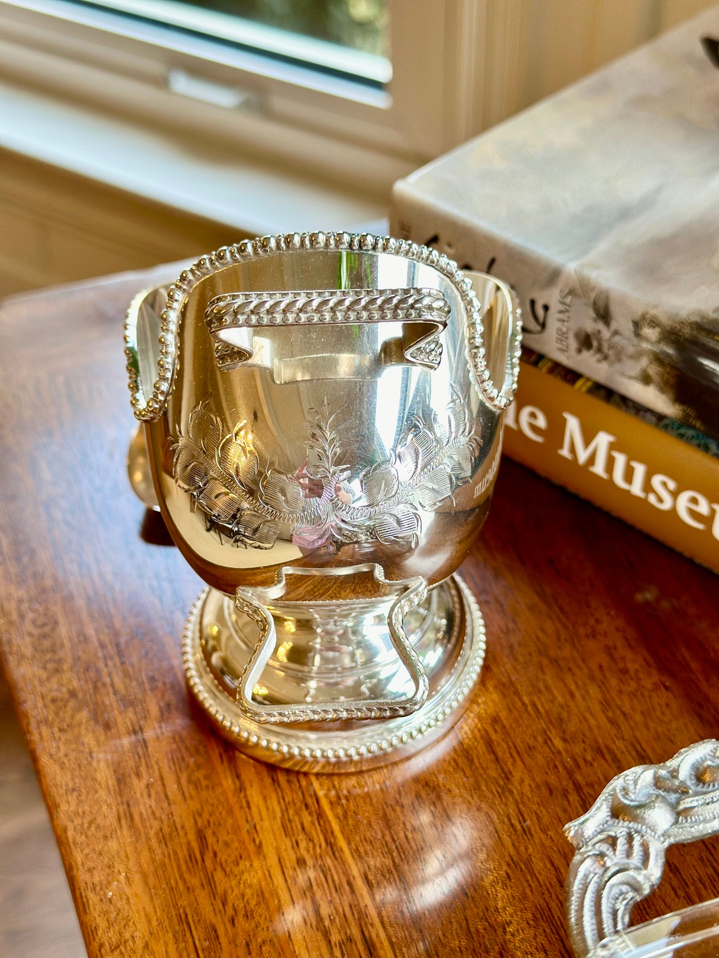 Etched Silverplate Sugar Scuttle