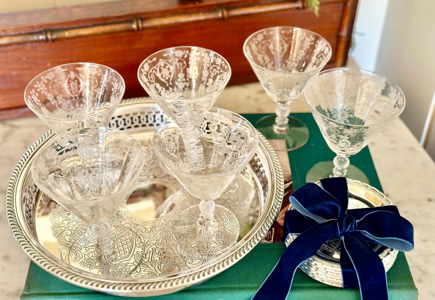 Cambridge ‘Diane’ Etched Crystal Coupes (Set of 6)