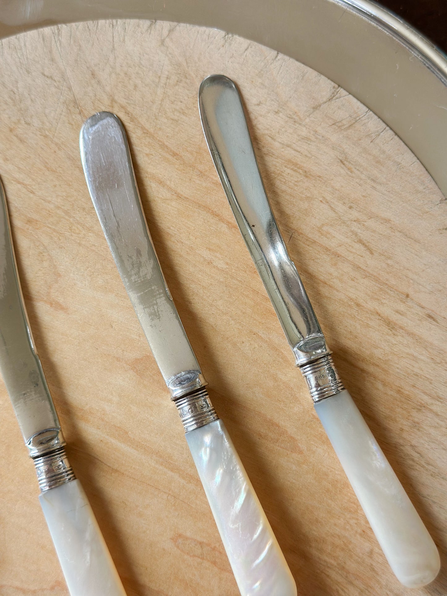 Antique Sterling and Mother of Pearl Handled Butter Knives (Set of 4)