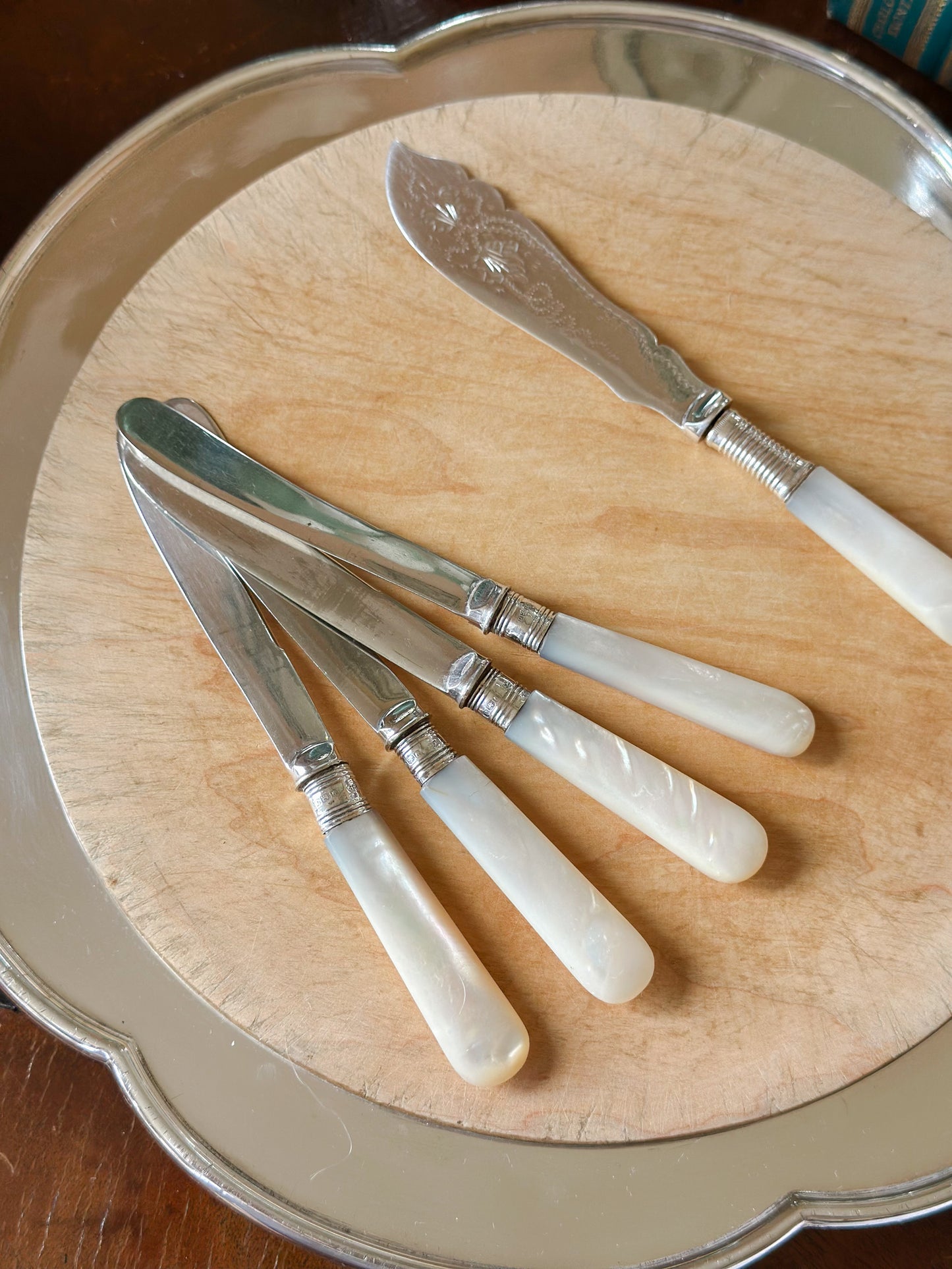 Antique Sterling and Mother of Pearl Handled Butter Knives (Set of 4)