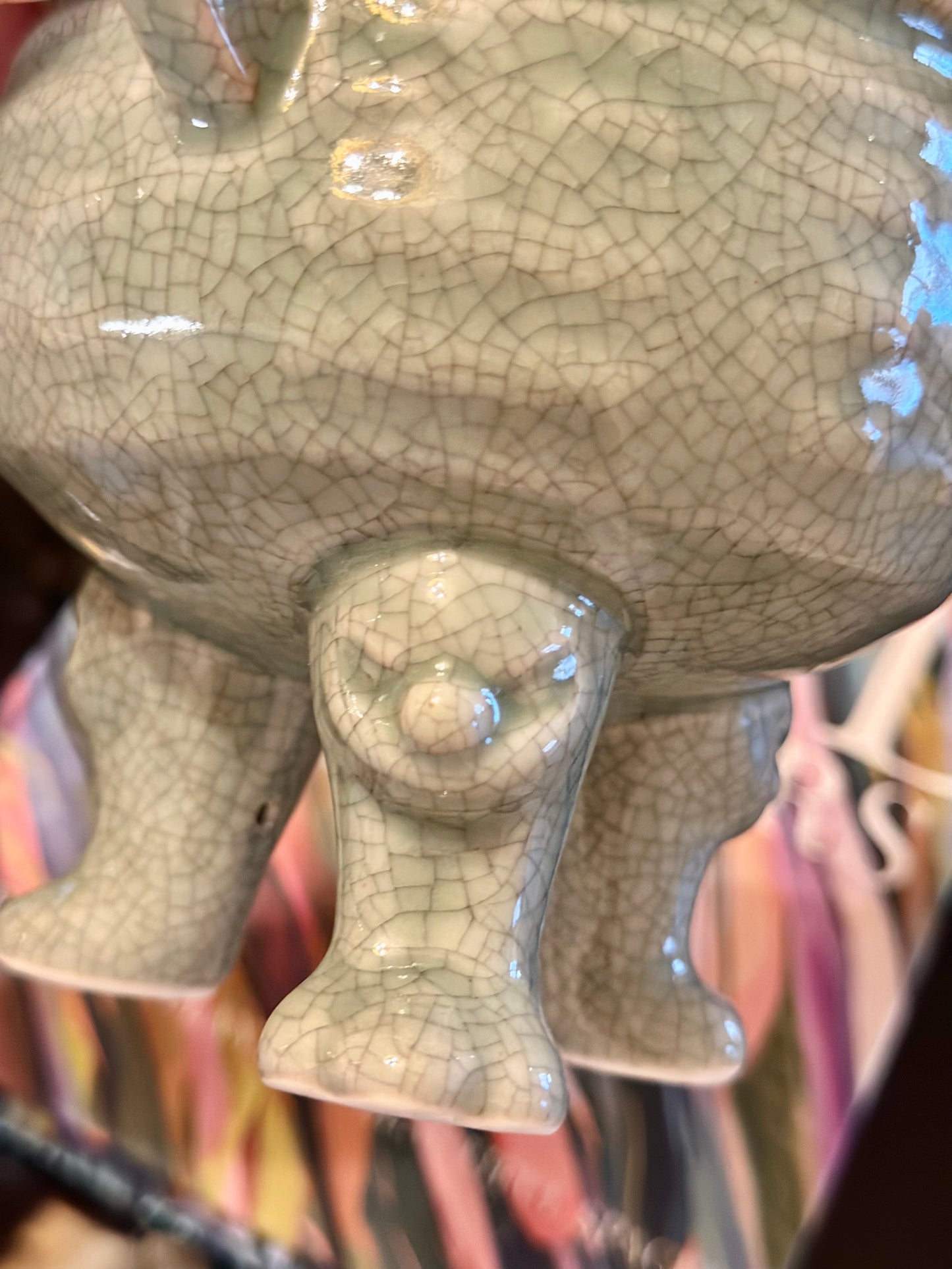 Vintage Celadon Foo Dog Crackle Glaze Dish