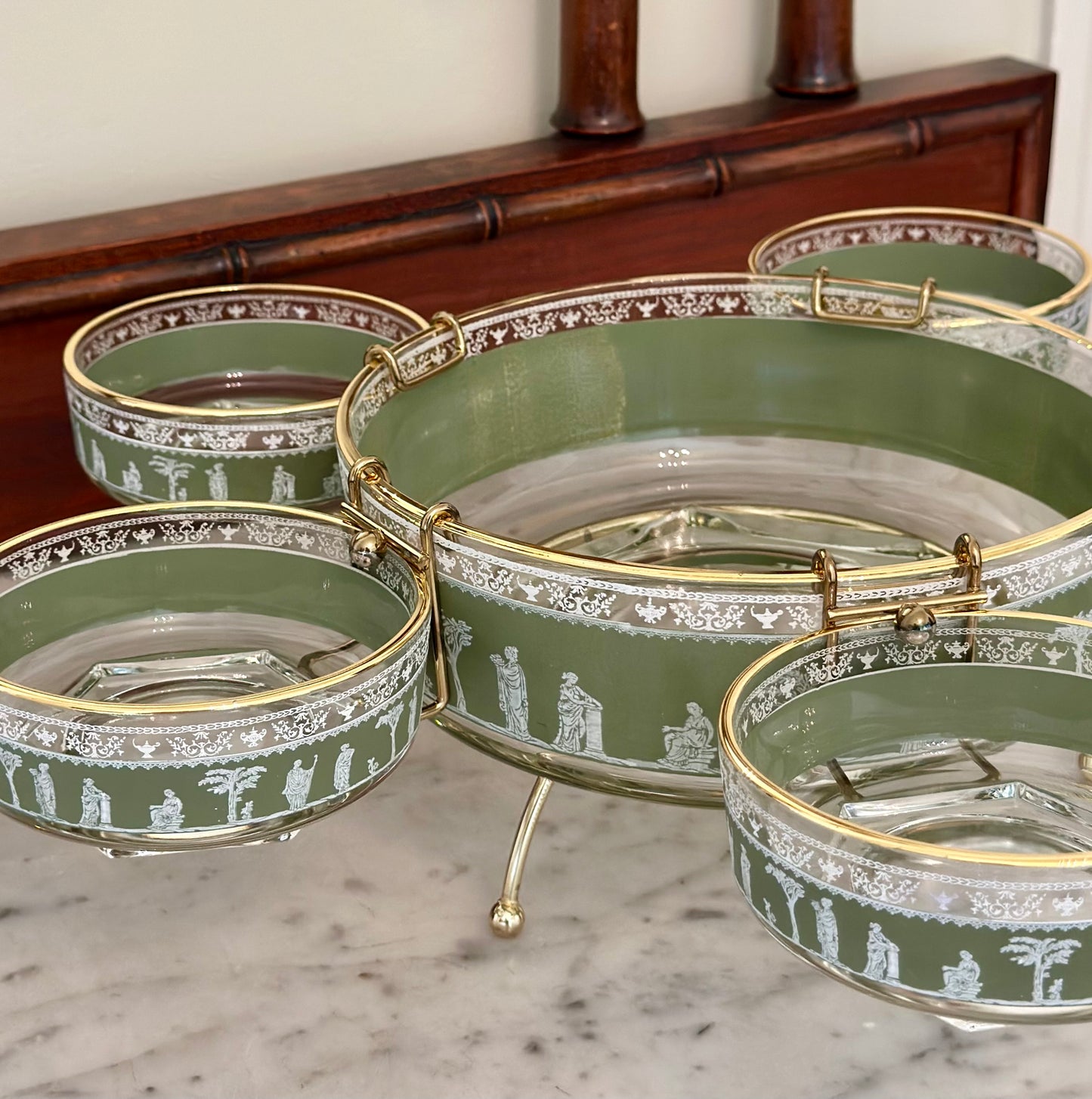 Vintage Jeanette Glass Hellenic 4-Way Server Set