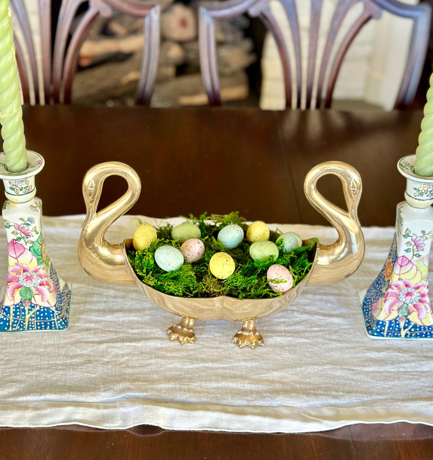 Vintage Tobacco Leaf Porcelain Candlesticks (Set of 2)