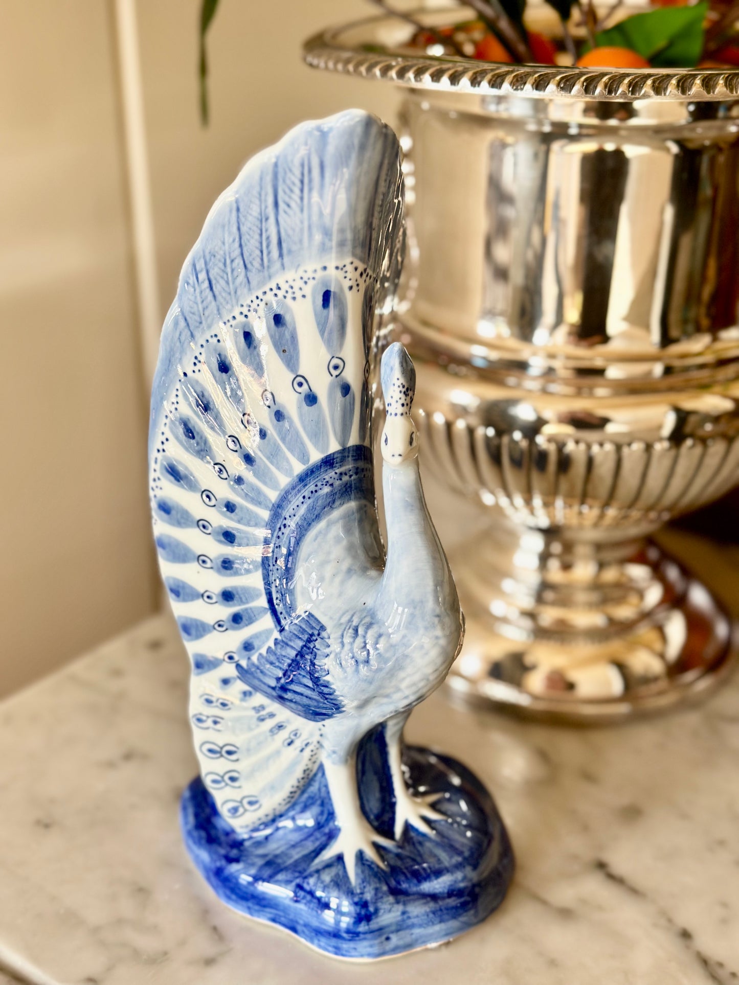 Blue & White Peacock Vase
