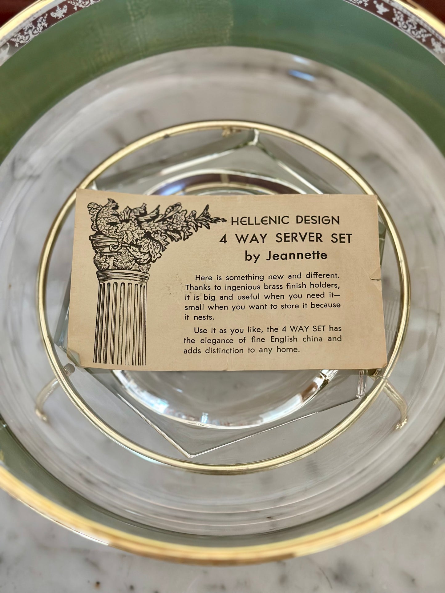 Vintage Jeanette Glass Hellenic 4-Way Server Set