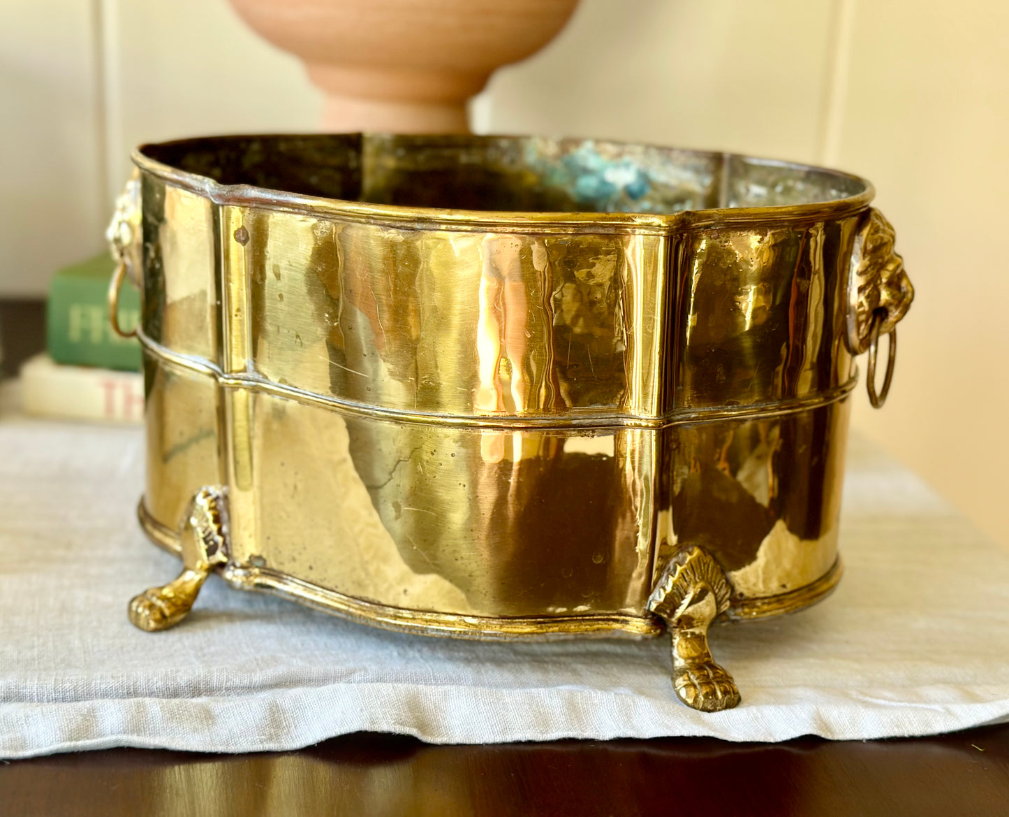 Brass Footed Lion Head Jardinière