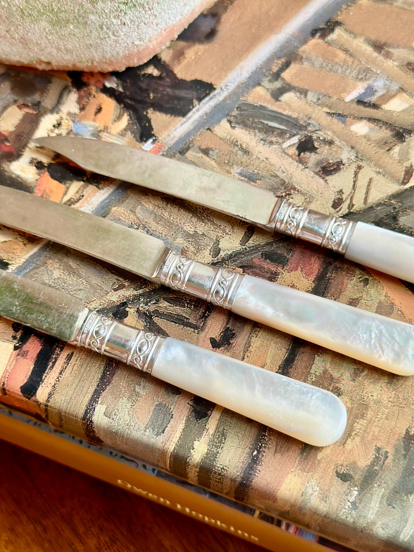 Antique Sterling Silver & Mother of Pearl Handle Fruit Knives (Set of 3)