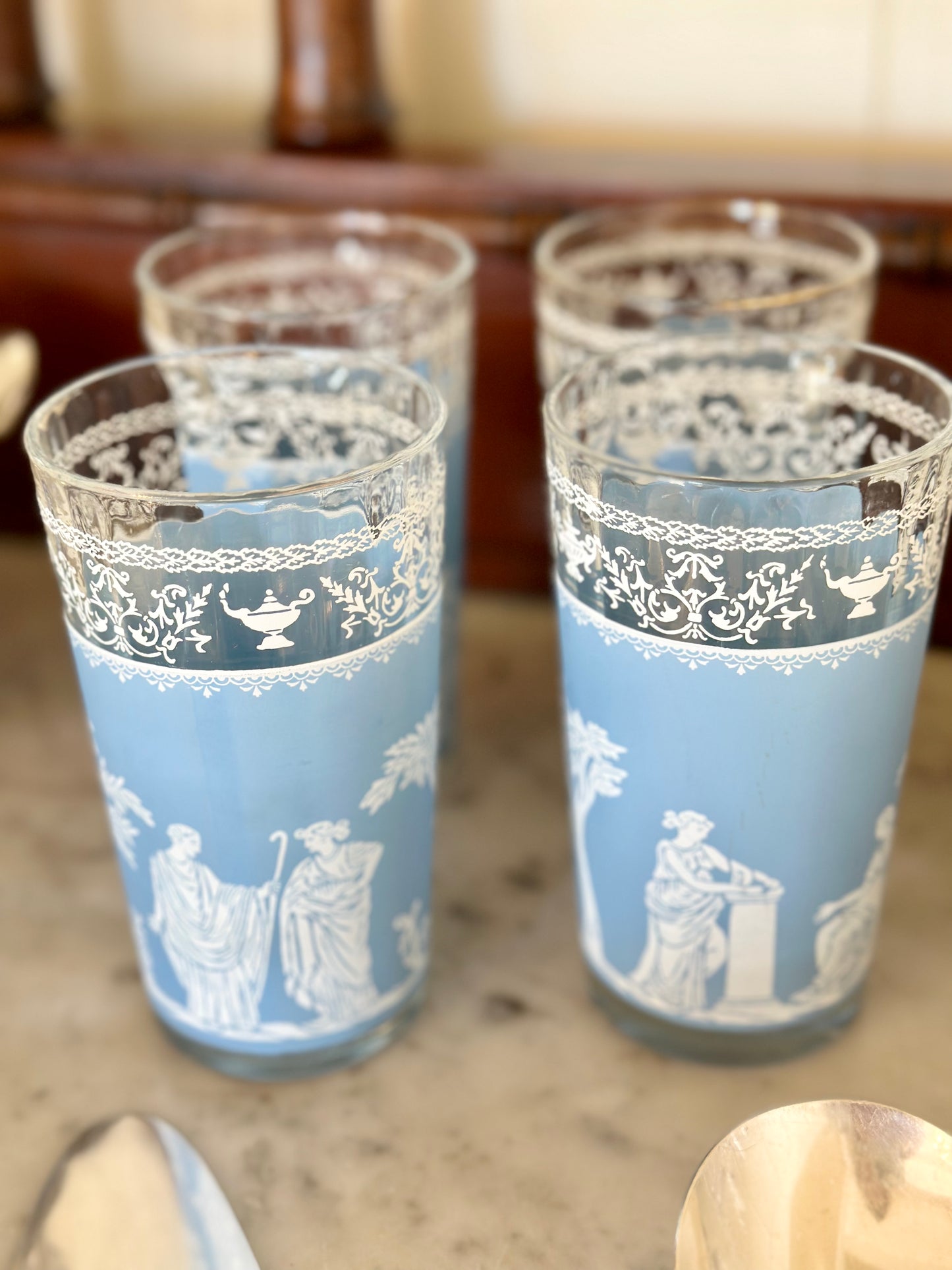 Vintage Jeanette Blue Hellenic Glasses (Set of 4)