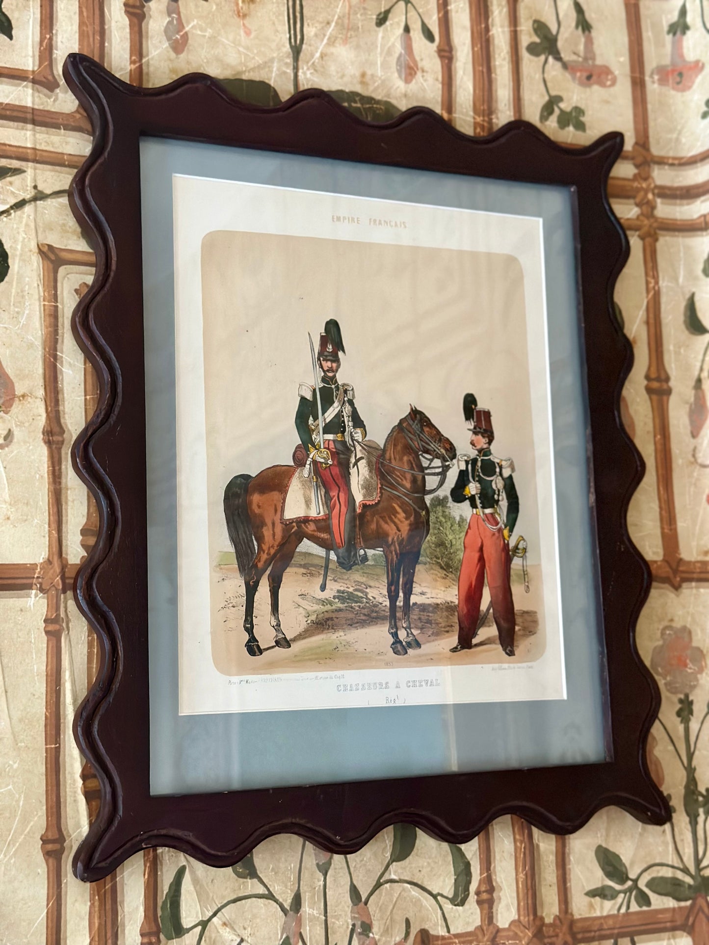 Antique French Empire Military Uniform Hand-Colored Lithographs (Set of 2)