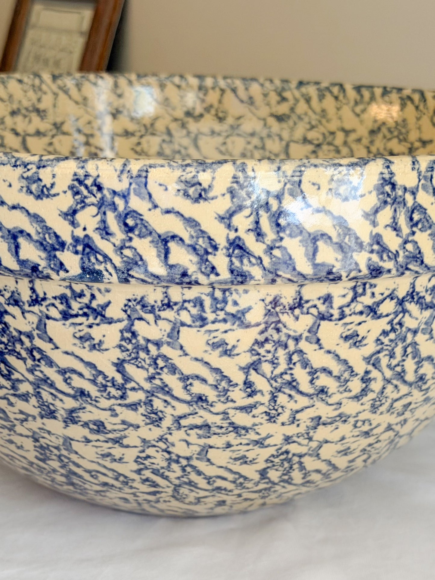 Large Vintage Roseville Spongeware Dough Bowl