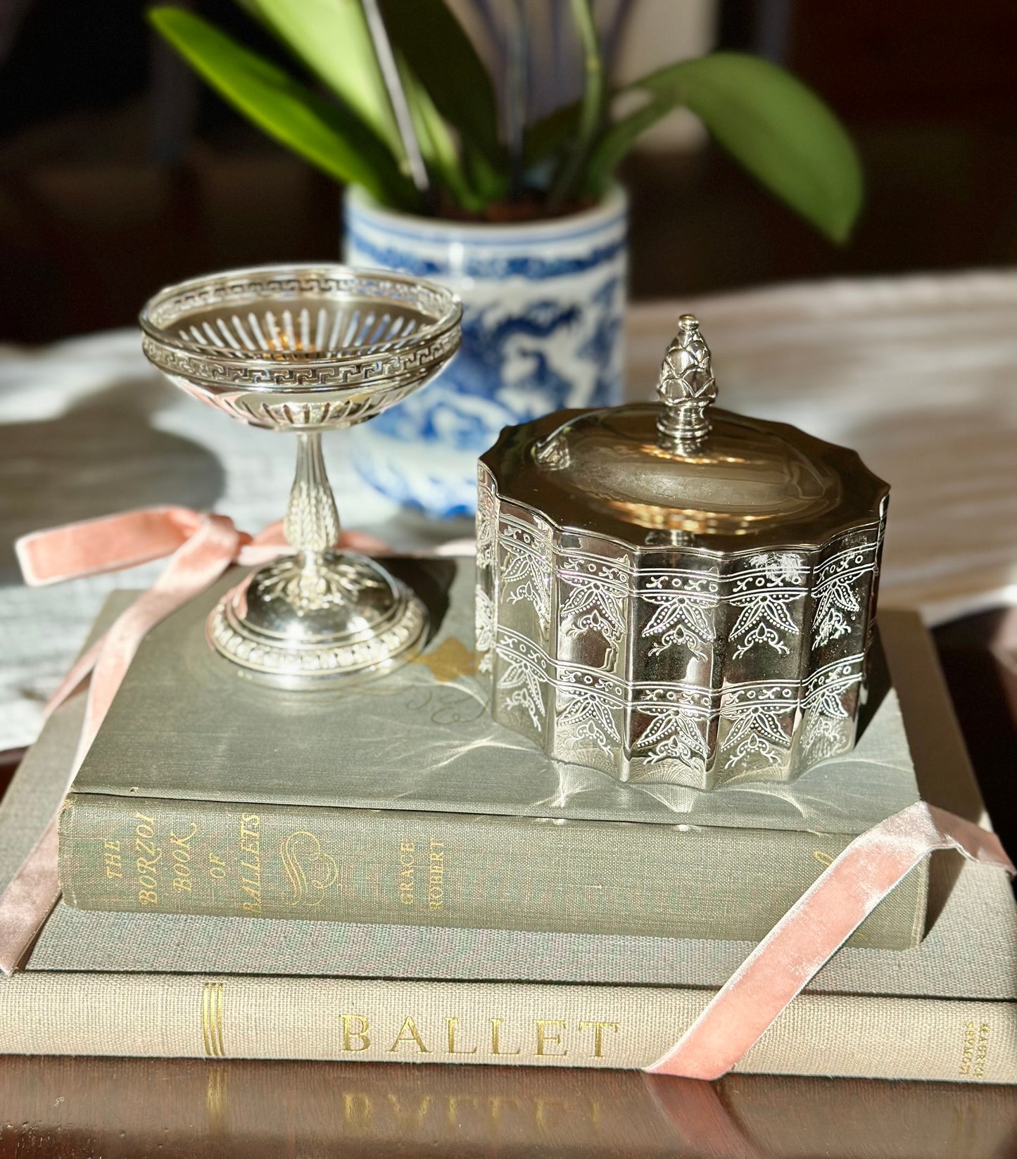 Silverplate Pedestal Compote with Reticulated Greek Key Rim