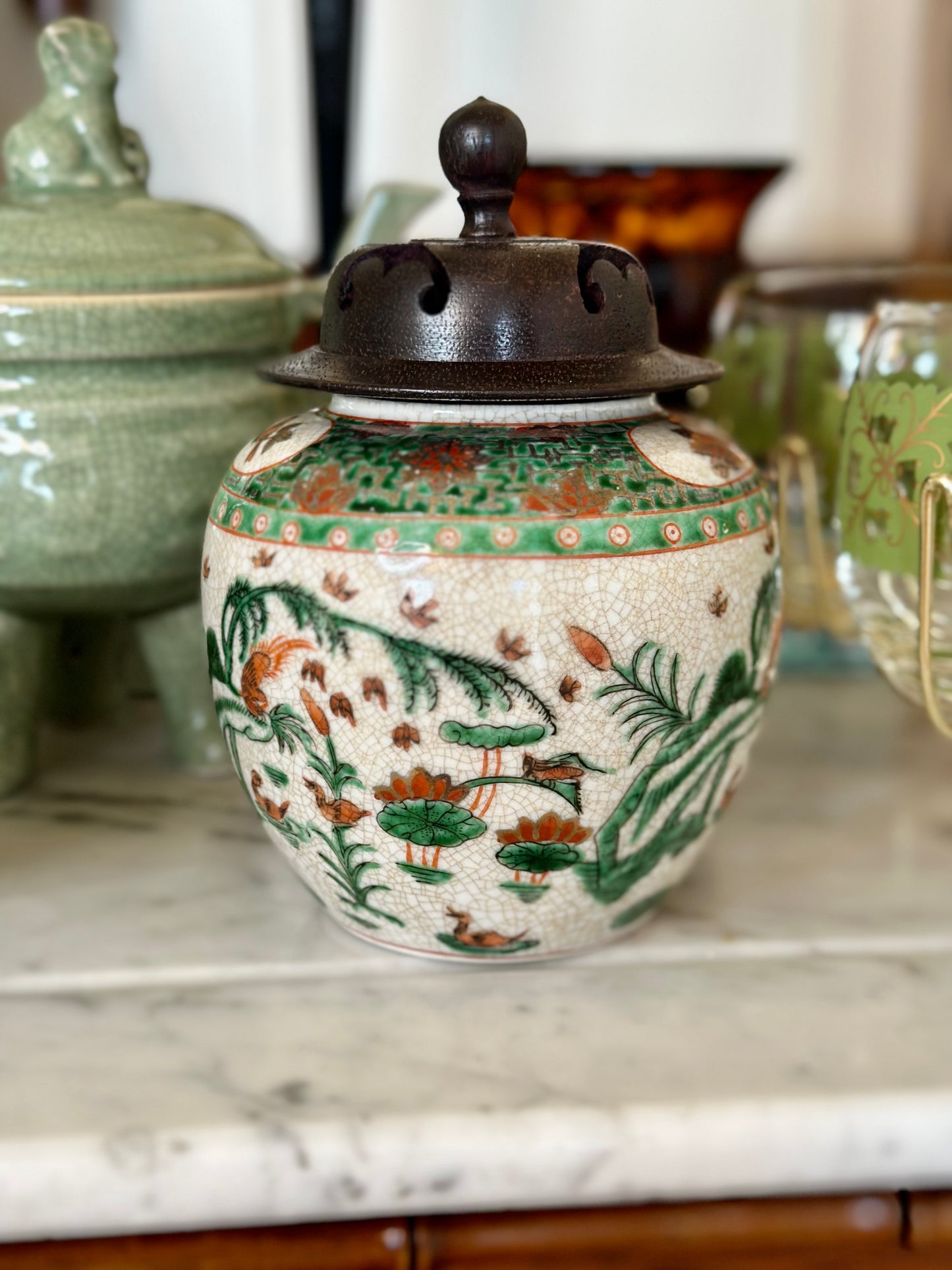 Crackle Glaze Porcelain Ginger Jar with Lid