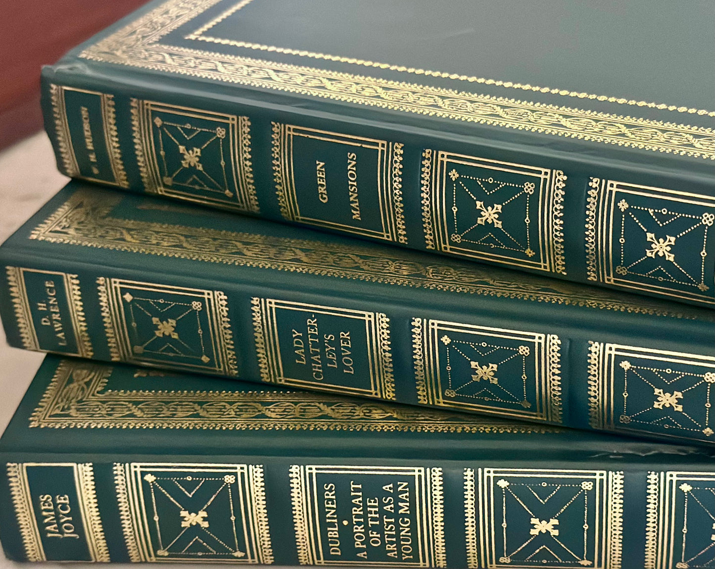 Vintage Green Leather Bound Books (Set of 3)