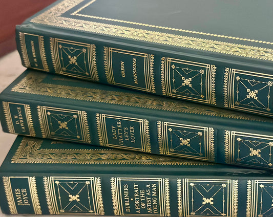 Vintage Green Leather Bound Books (Set of 3)