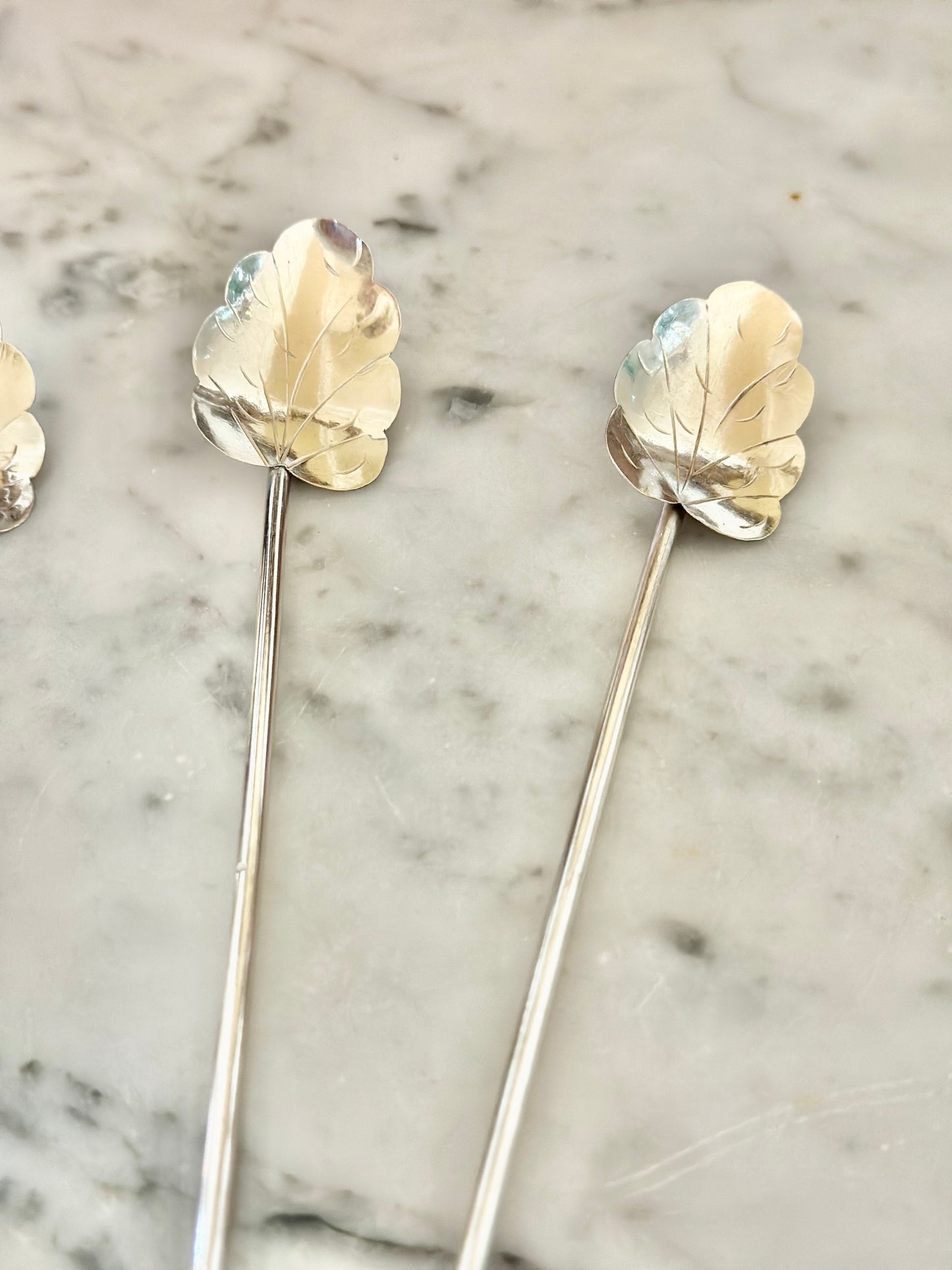 Sterling Silver Leaf Cocktail Stirrers (Set of 4)