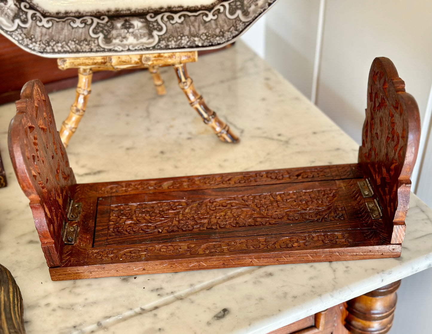 Vintage Carved Wooden Book Rack