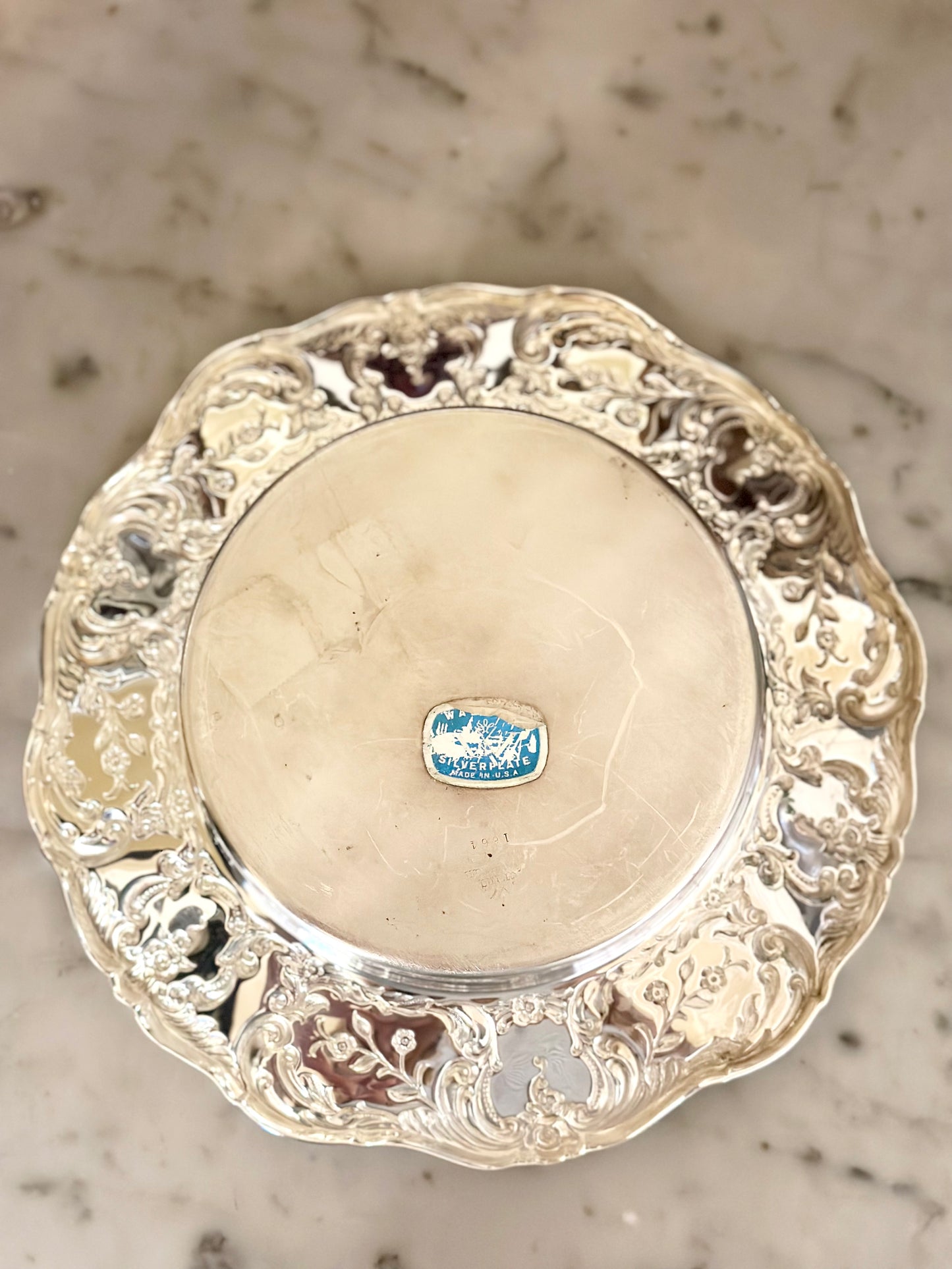 Silverplate Wine Coaster with Floral Scroll Pattern