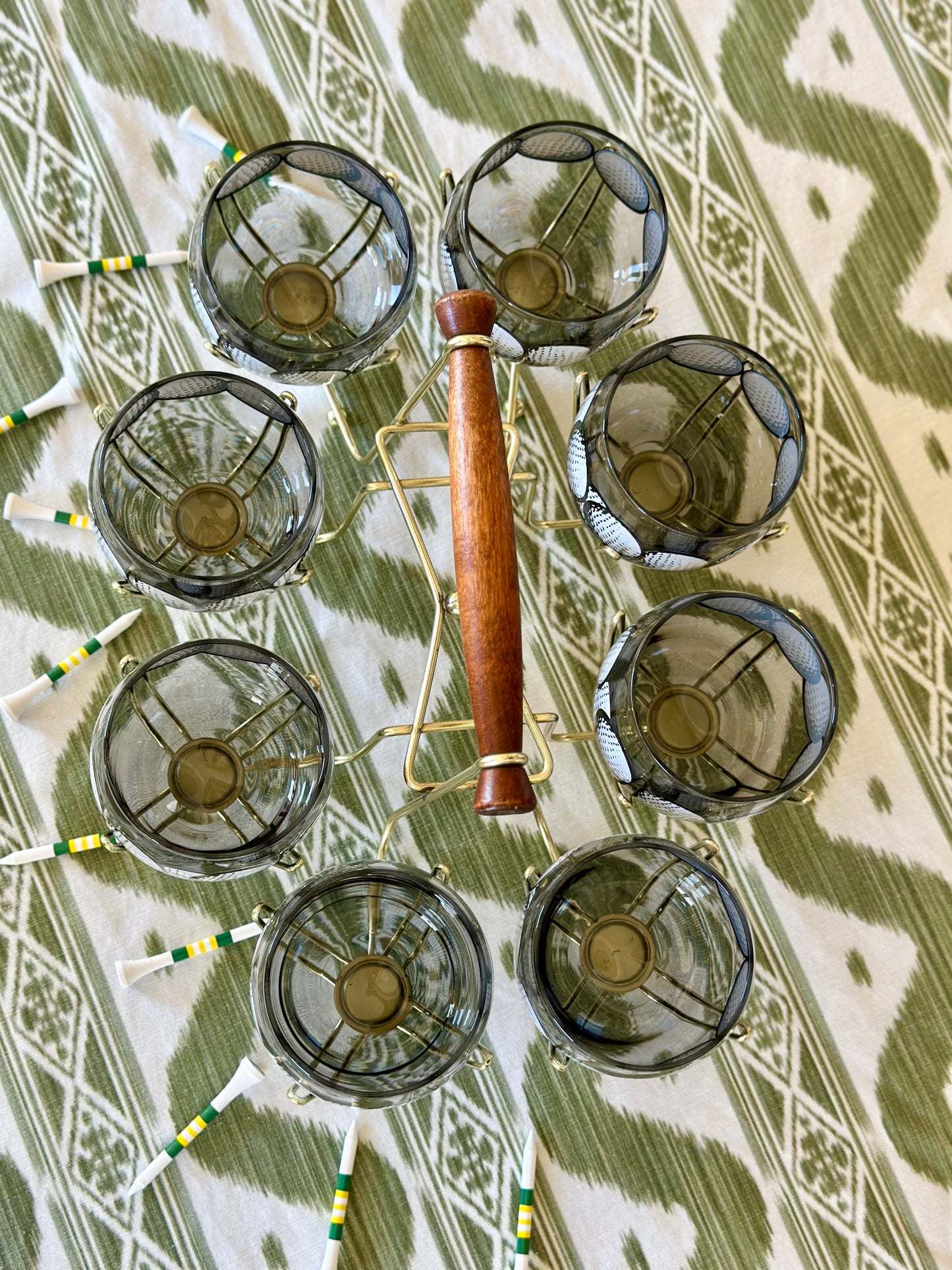 Vintage Golf Ball Roly Poly Glasses & Caddy (Set of 8)
