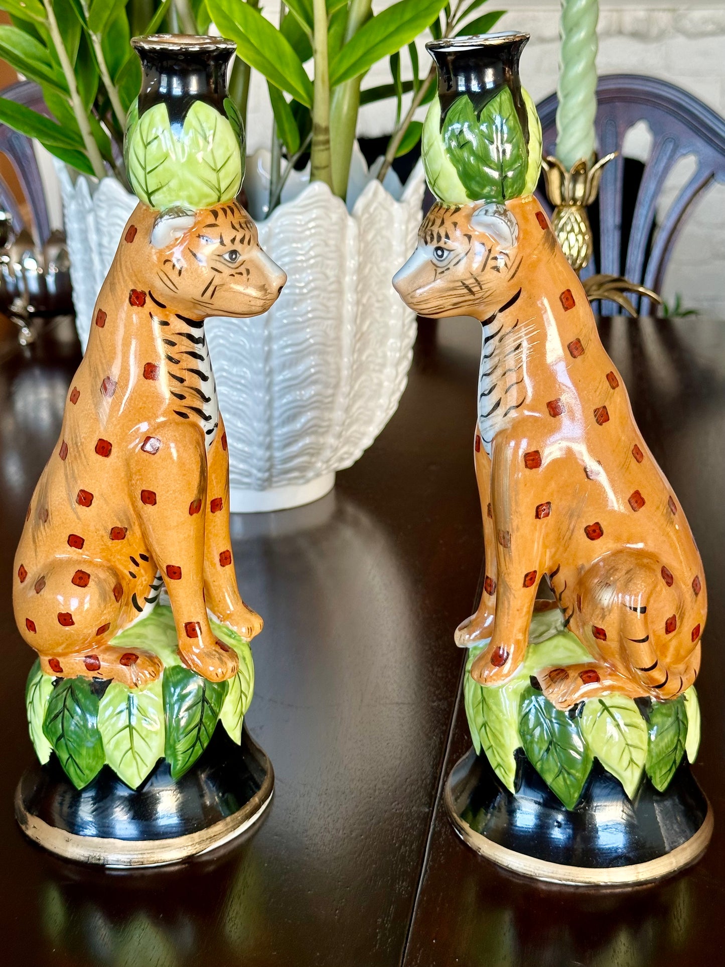 Cheetah Sister Porcelain Candlesticks (Set of 2)