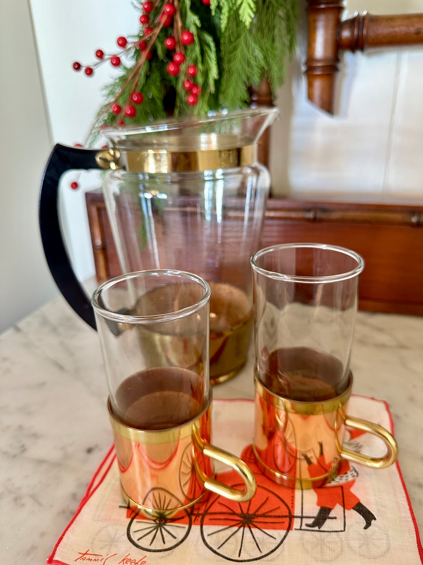 Vintage Brass & Glass Coffee Pitcher