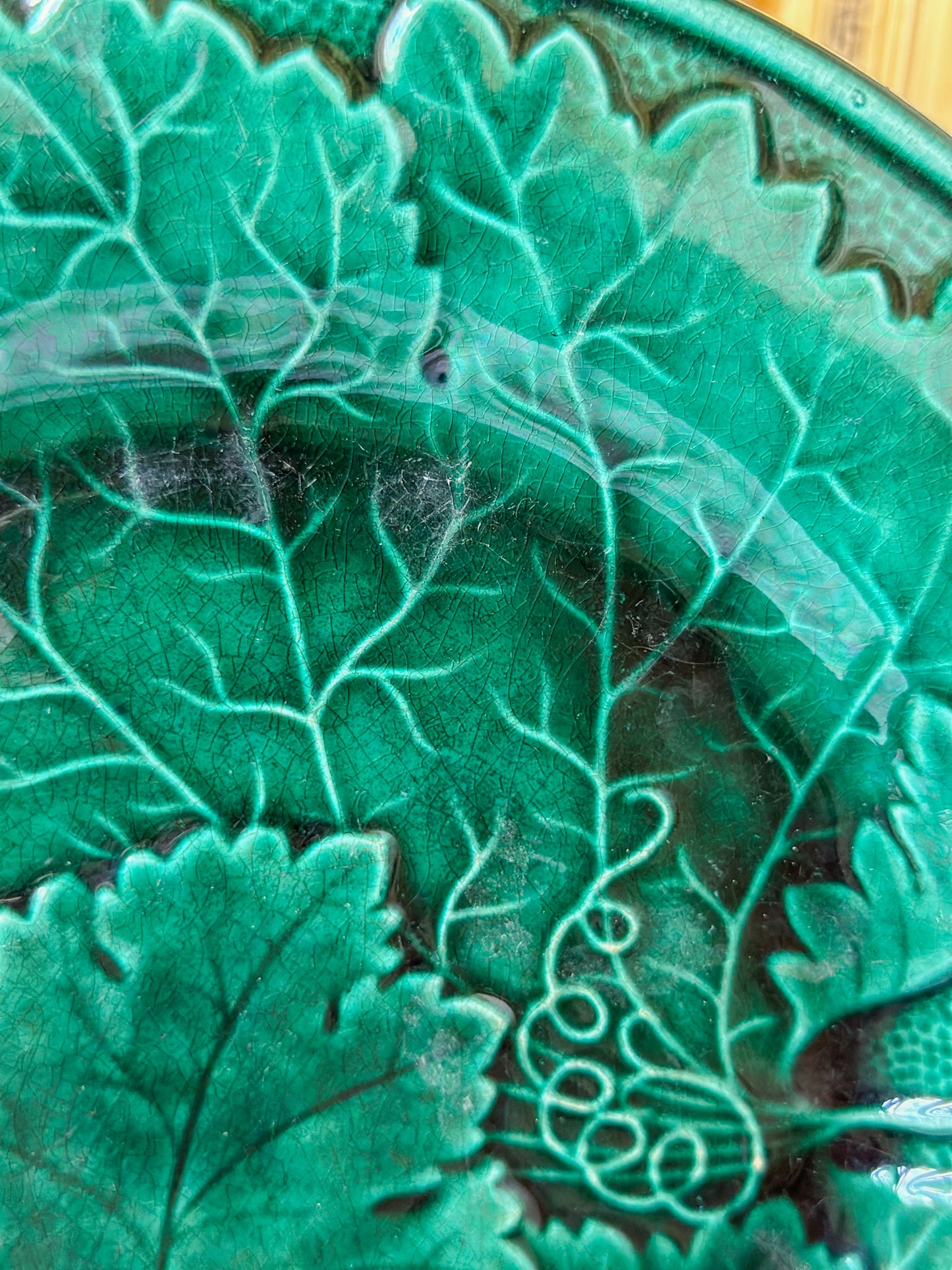 English Majolica Grape Leaf Plate