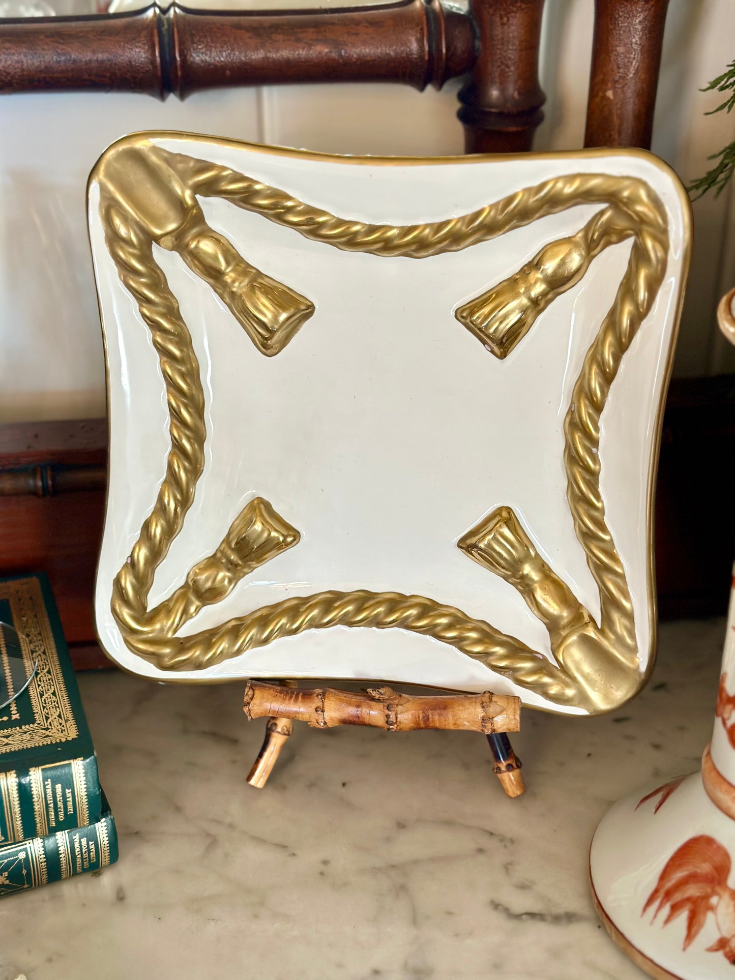 Italian Porcelain Ashtray with Gold Tassel Detail