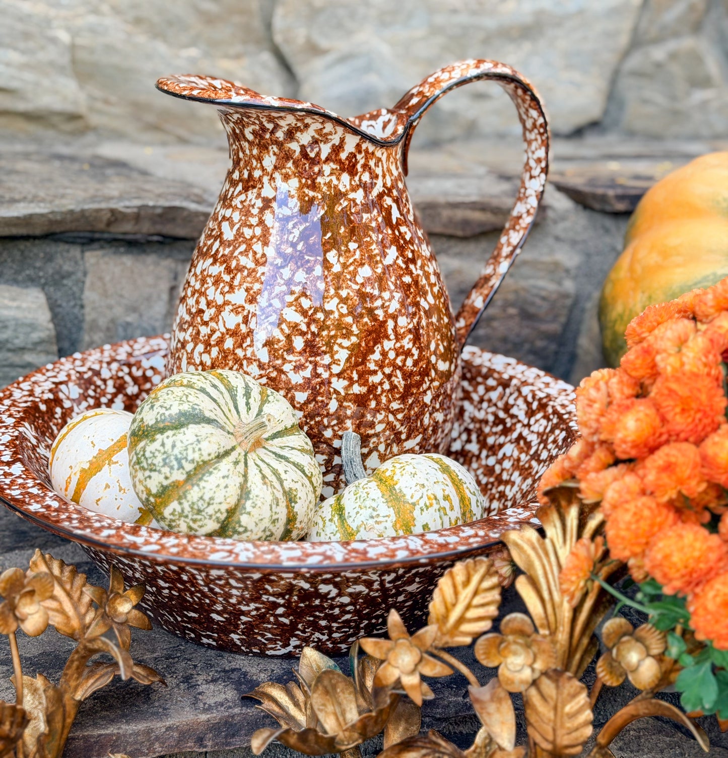 Vintage Stangl Spongeware Pitcher & Bowl Set