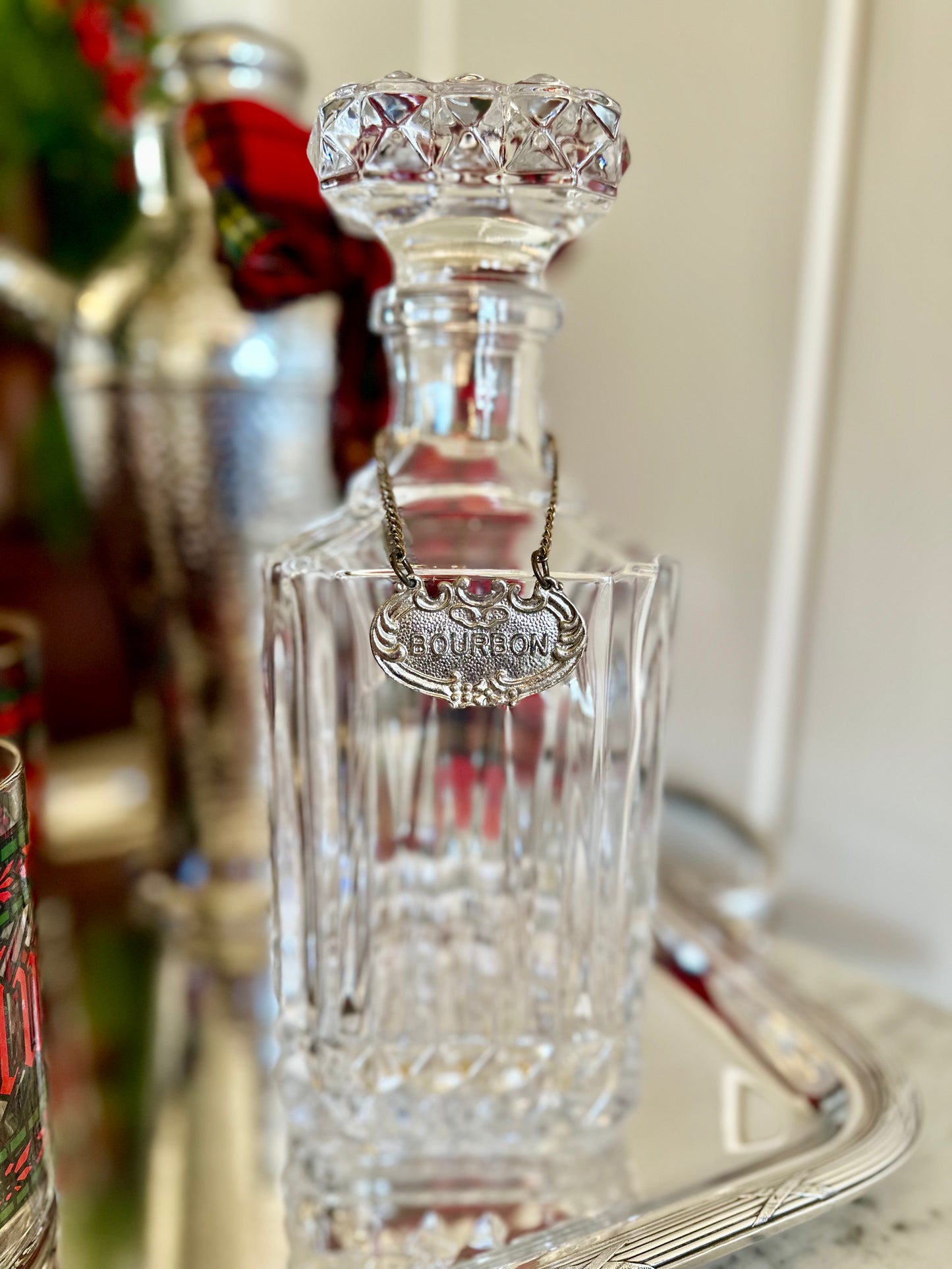Crystal Decanter with ‘Bourbon’ Tag