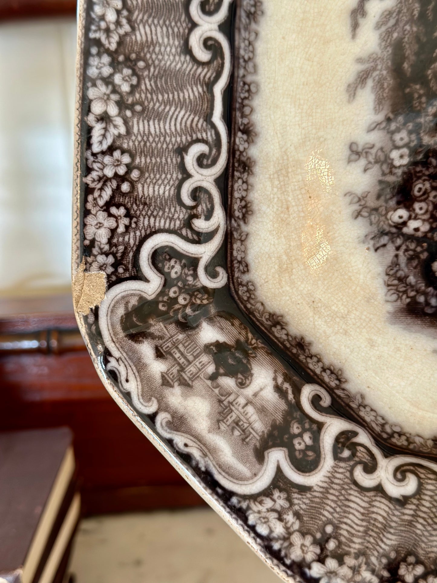 Antique P.W. & Co. Washington Vase Pearl Stoneware Platter