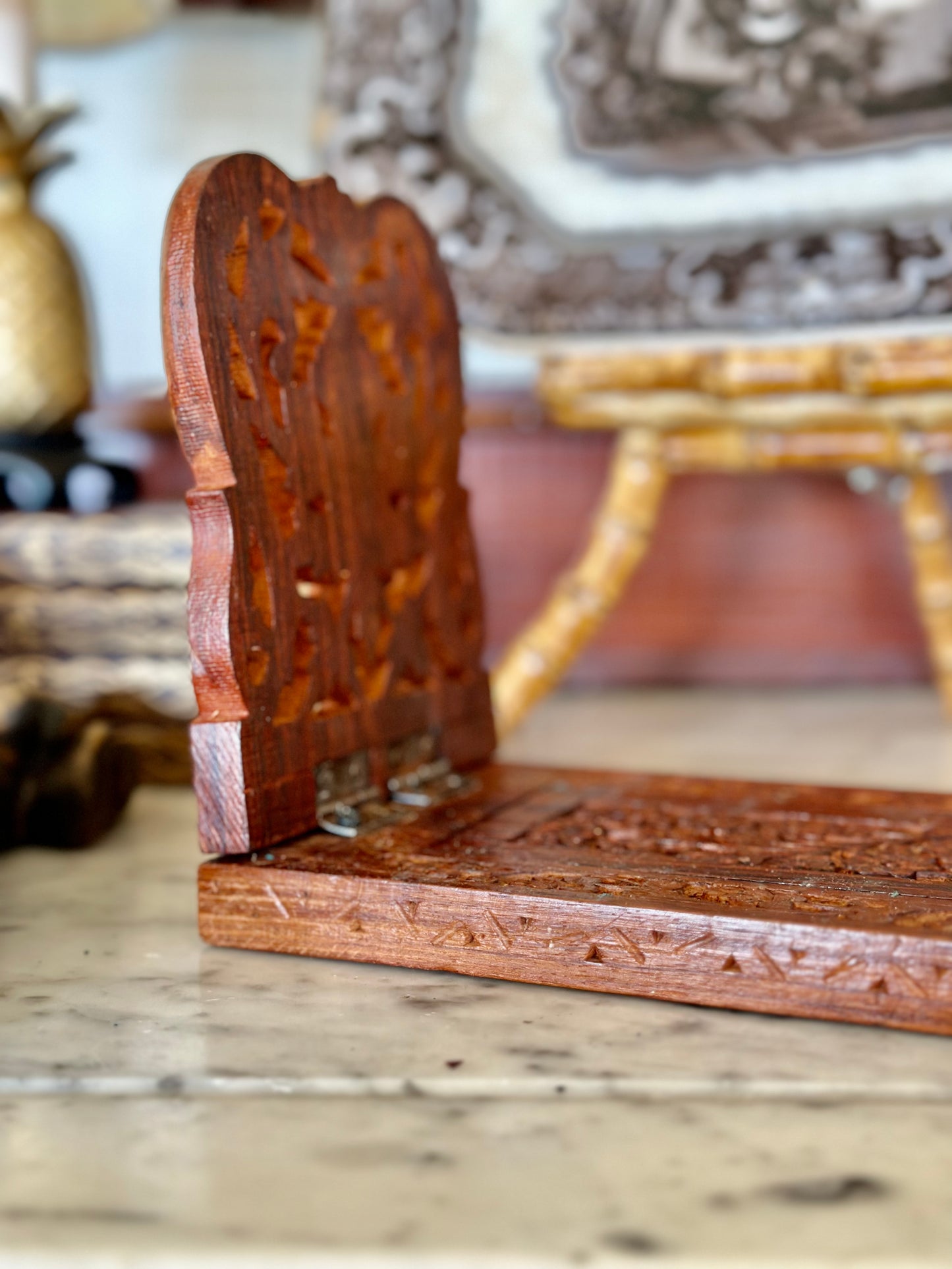 Vintage Carved Wooden Book Rack