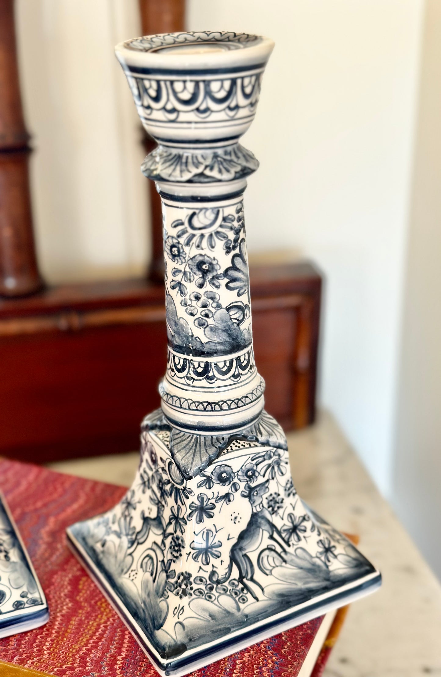 Portugese Hand-Painted Blue and White Candlesticks