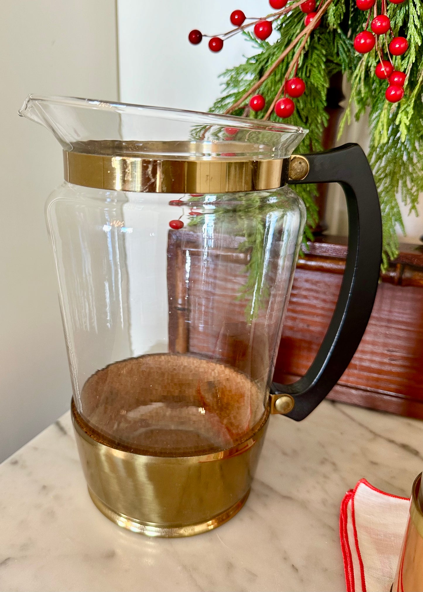 Vintage Brass & Glass Coffee Pitcher