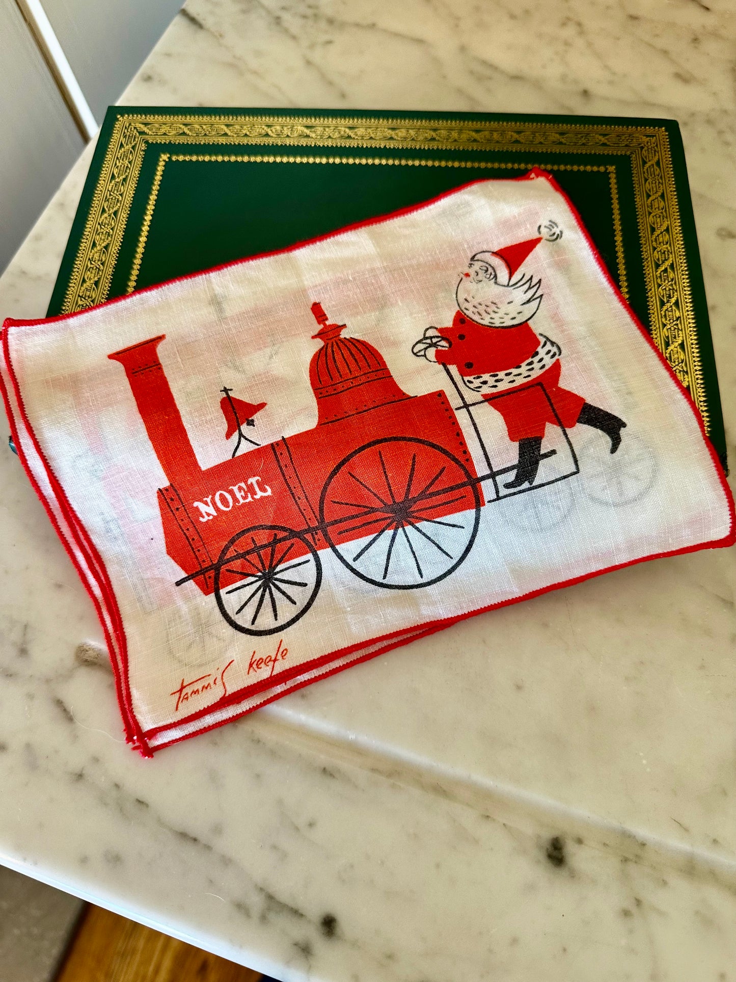 Vintage Tammis Keefe Linen Santa & Reindeer Cocktail Napkins