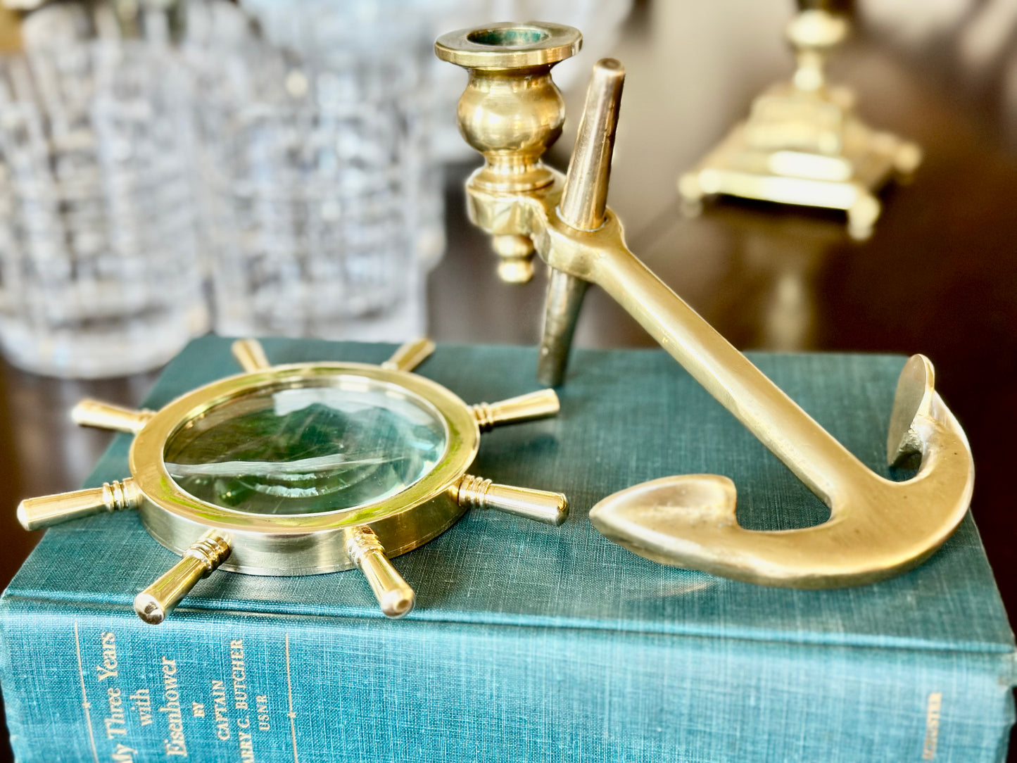 Vintage Brass Ship’s Wheel Magnifying Glass