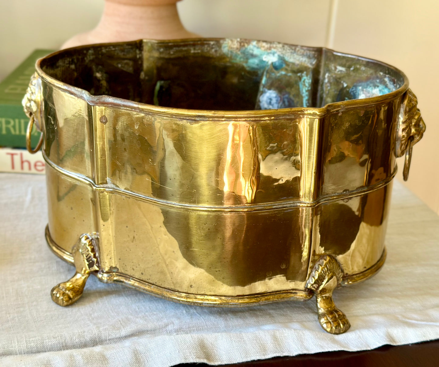 Brass Footed Lion Head Jardinière