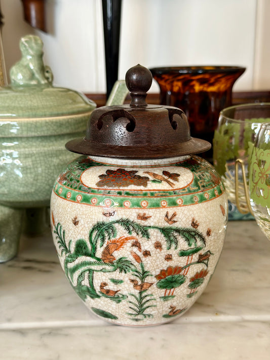 Crackle Glaze Porcelain Ginger Jar with Lid