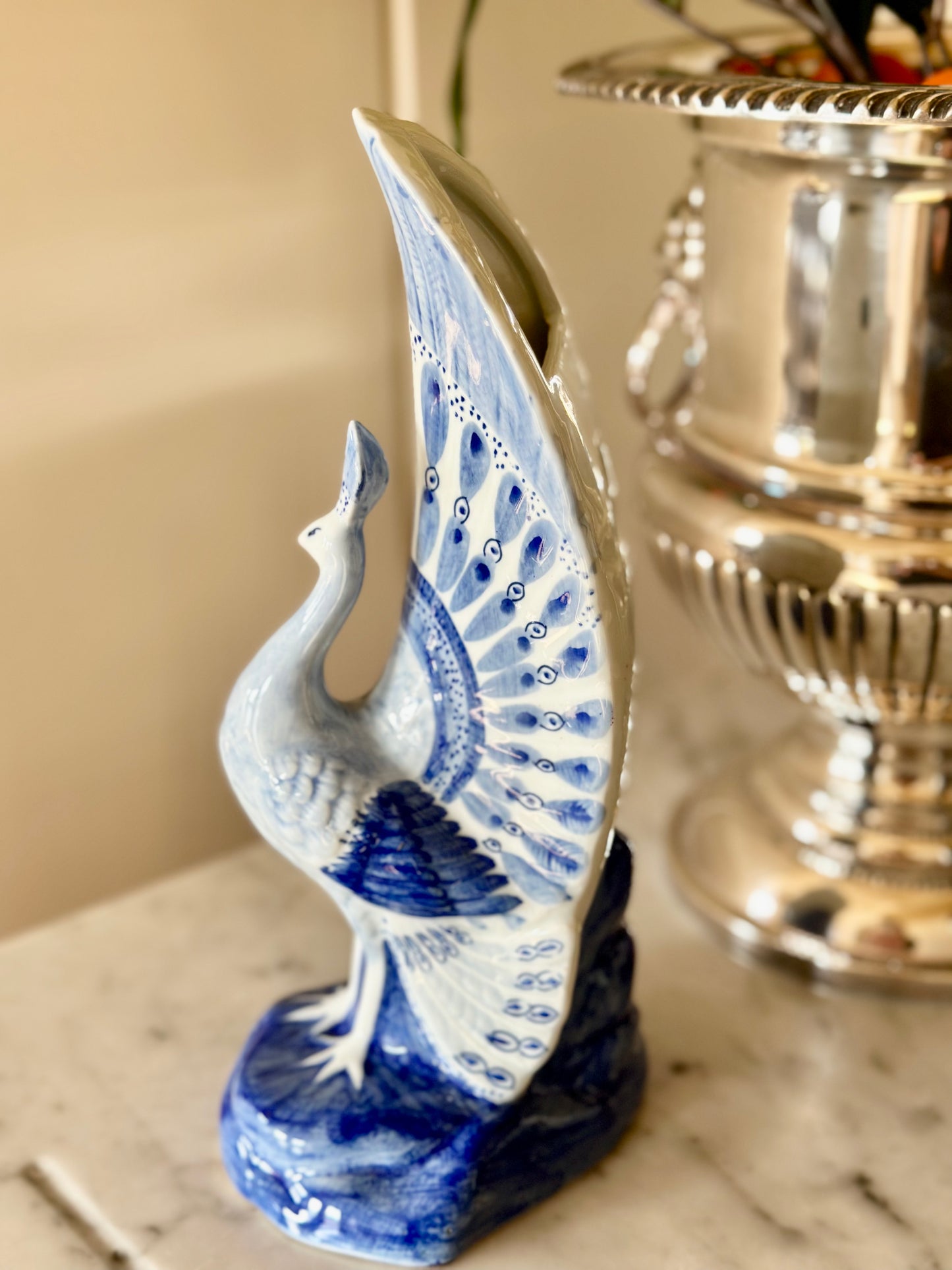 Blue & White Peacock Vase