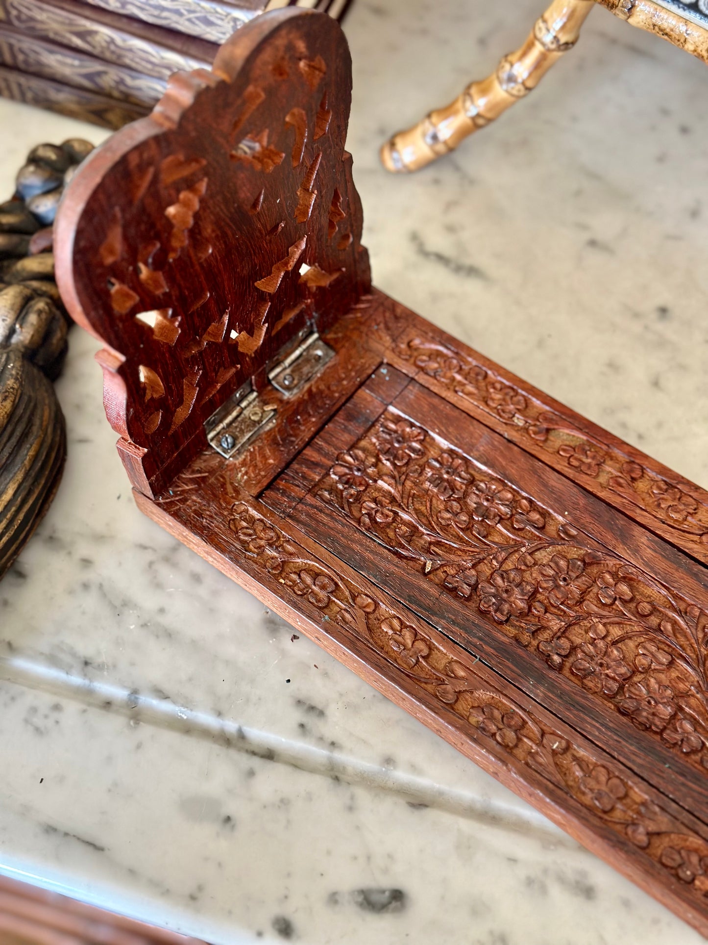 Vintage Carved Wooden Book Rack