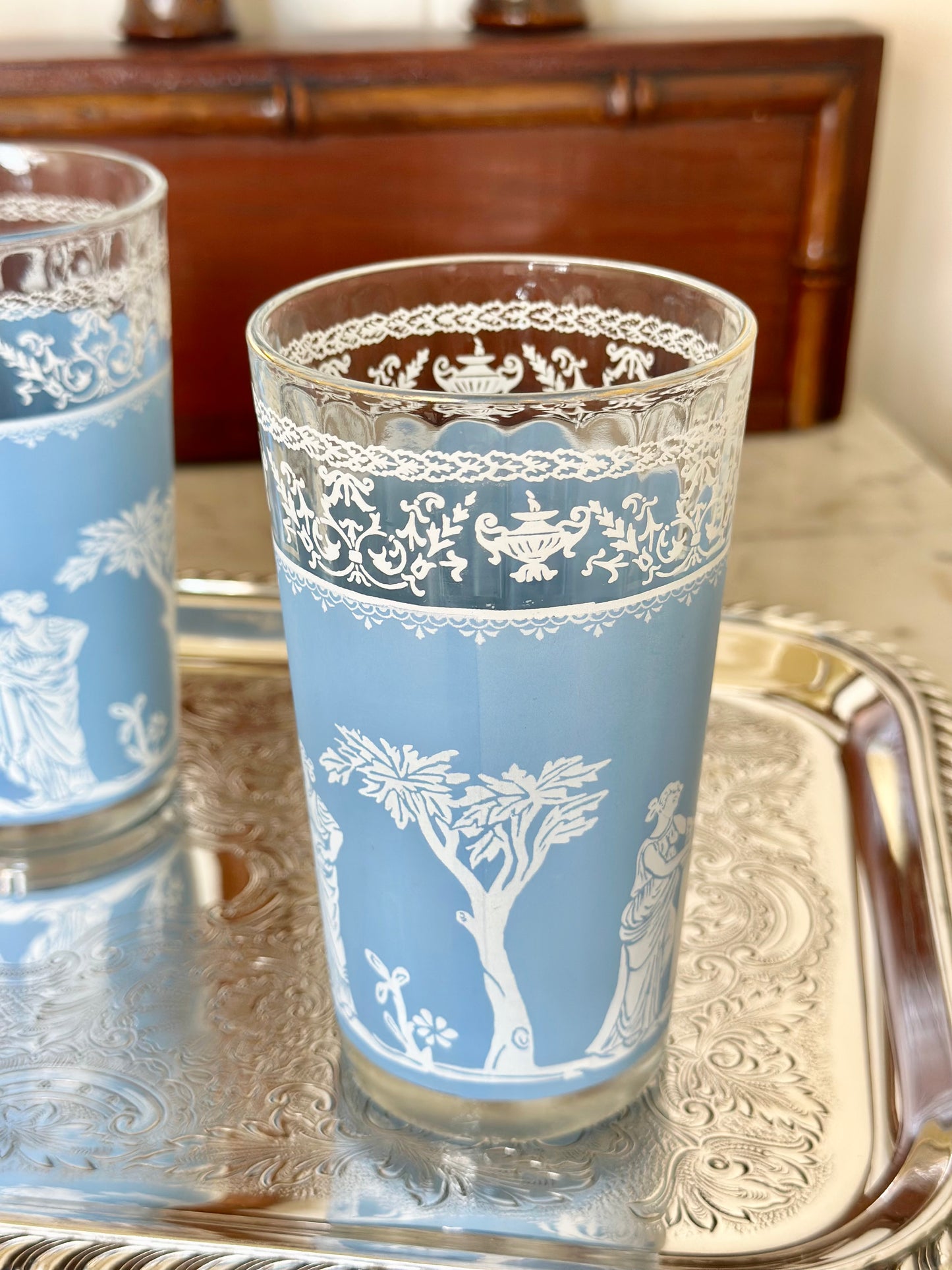 Vintage Jeanette Blue Hellenic Glasses (Set of 4)