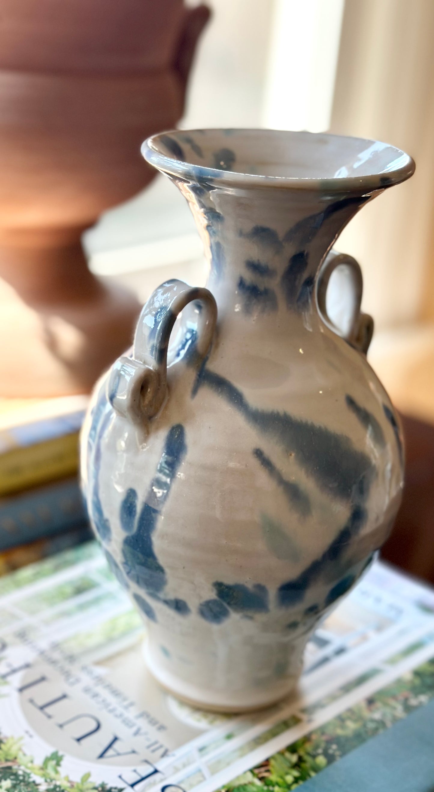 Handthrown White and Blue Baluster Vase
