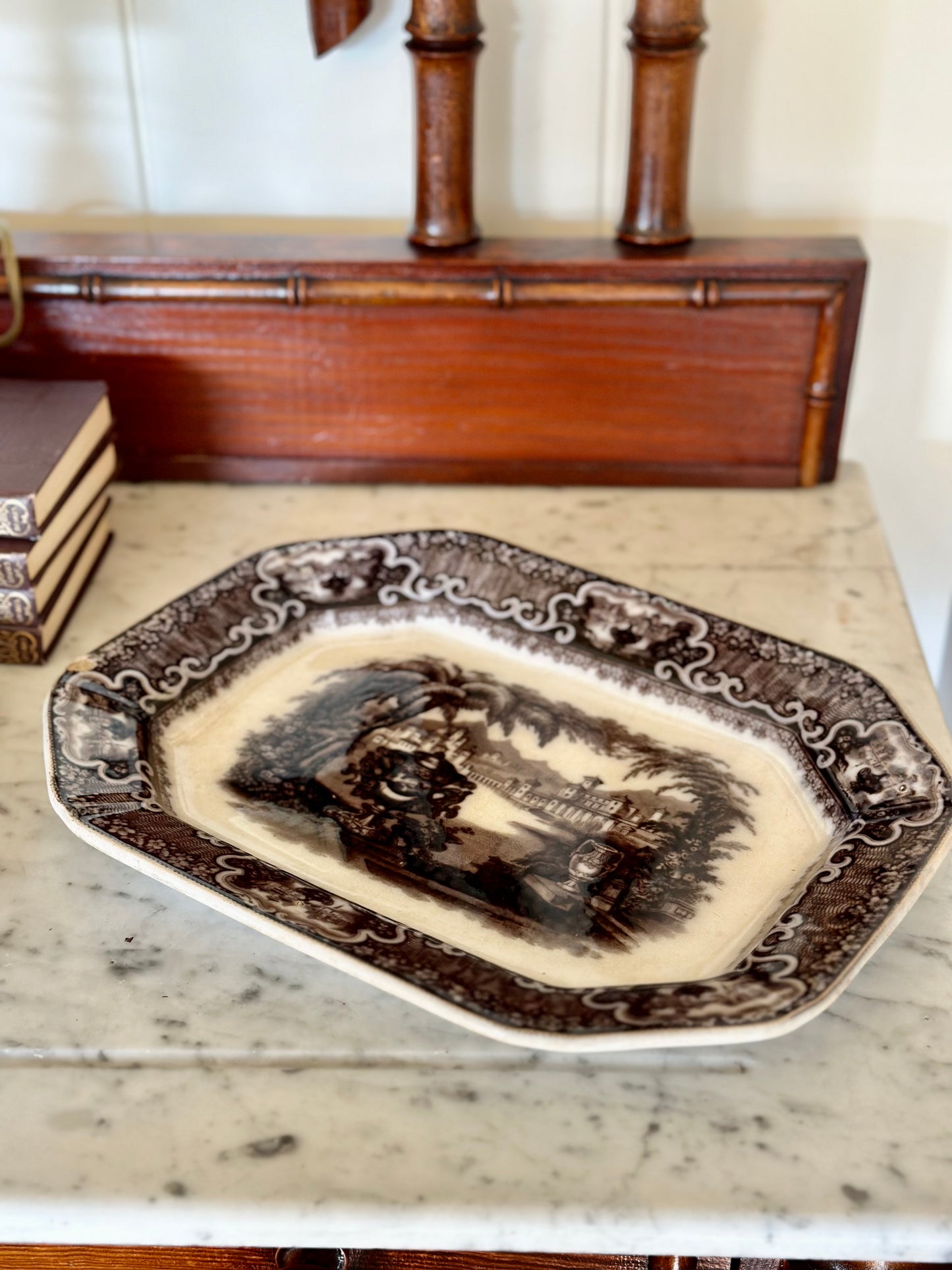 Antique P.W. & Co. Washington Vase Pearl Stoneware Platter