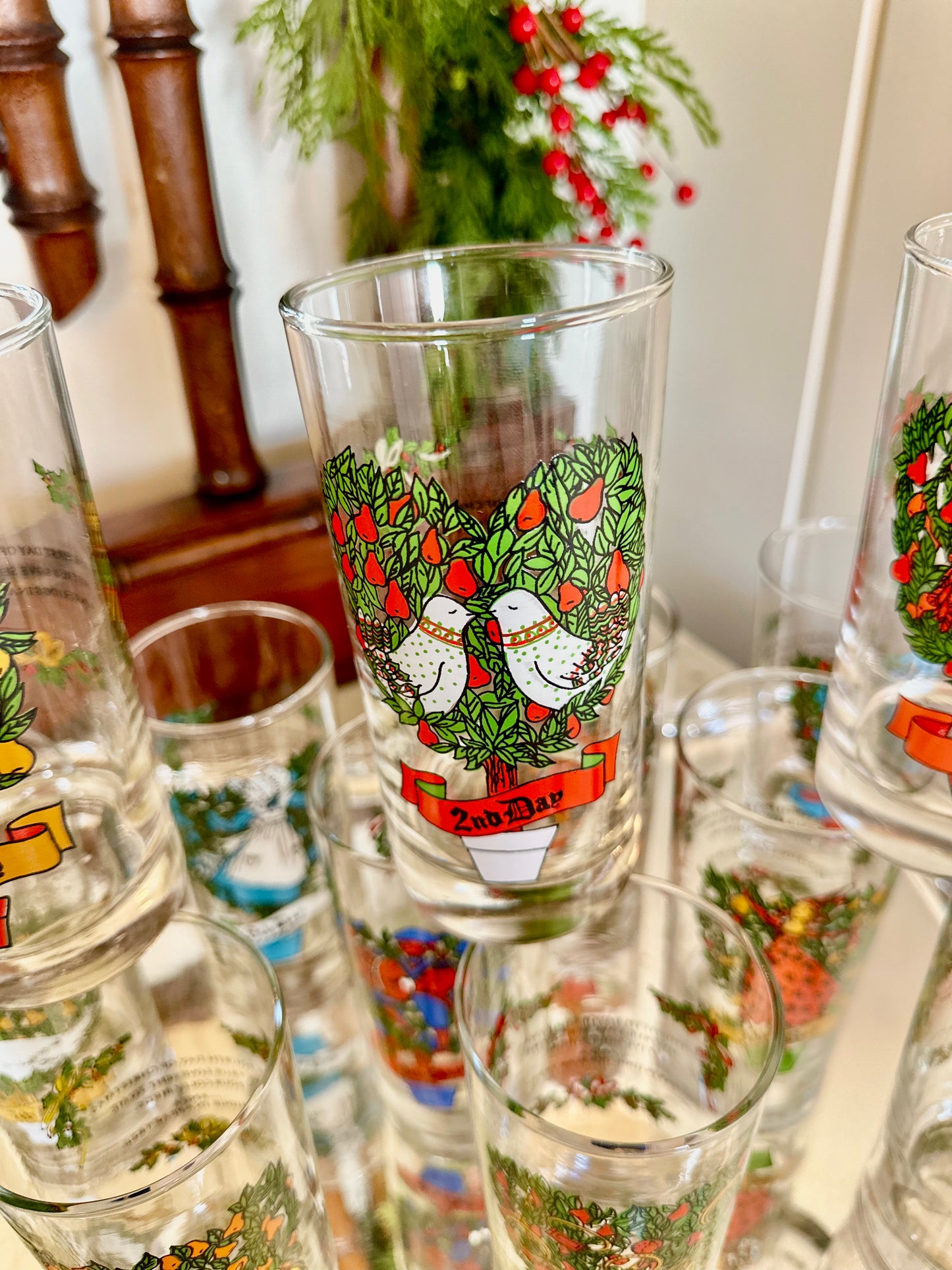 Vintage Indiana Glass Twelve Days of Christmas Tall Glasses