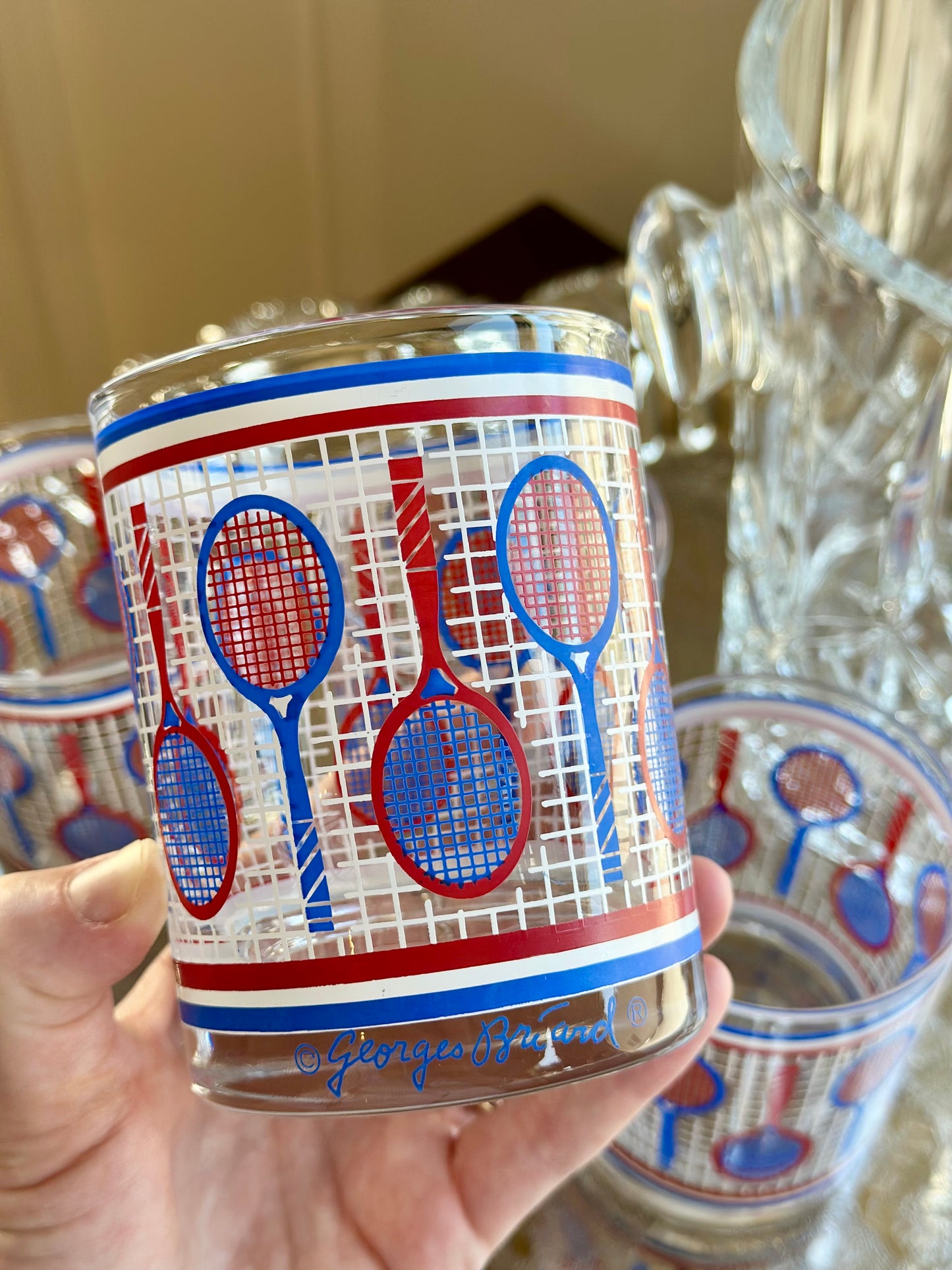 Georges Briard Tennis Raquet Old Fashioned Glasses (Set of 4)