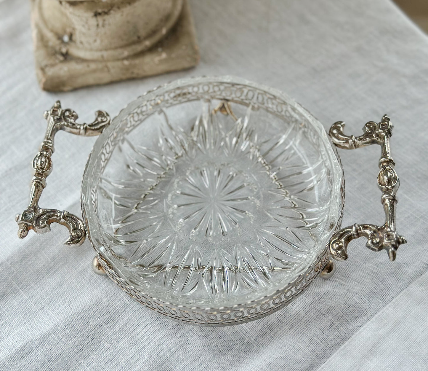 Vintage English Silverplate & Glass Bonbon Dish
