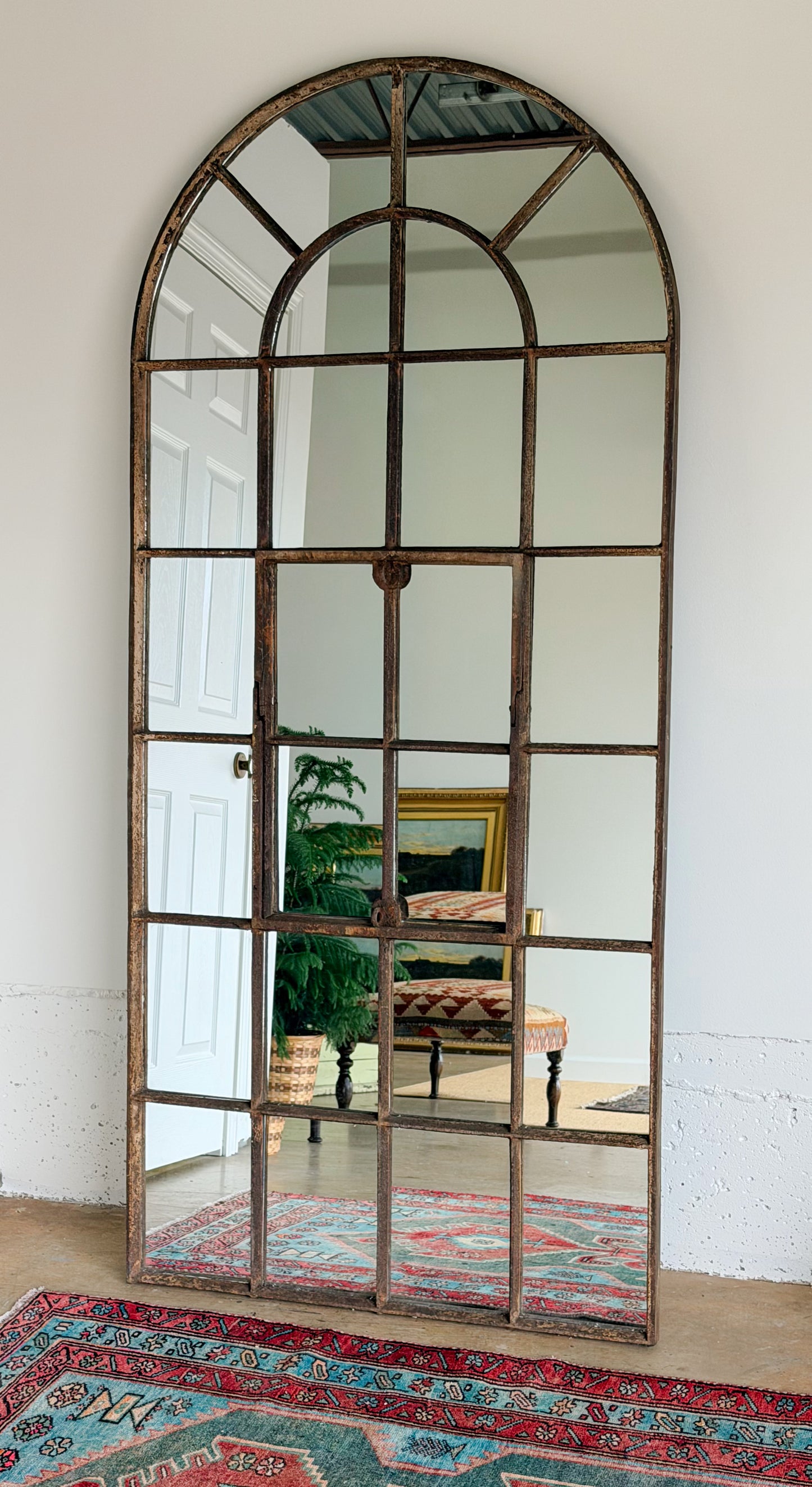 Victorian Cast Iron Windowpane Mirror