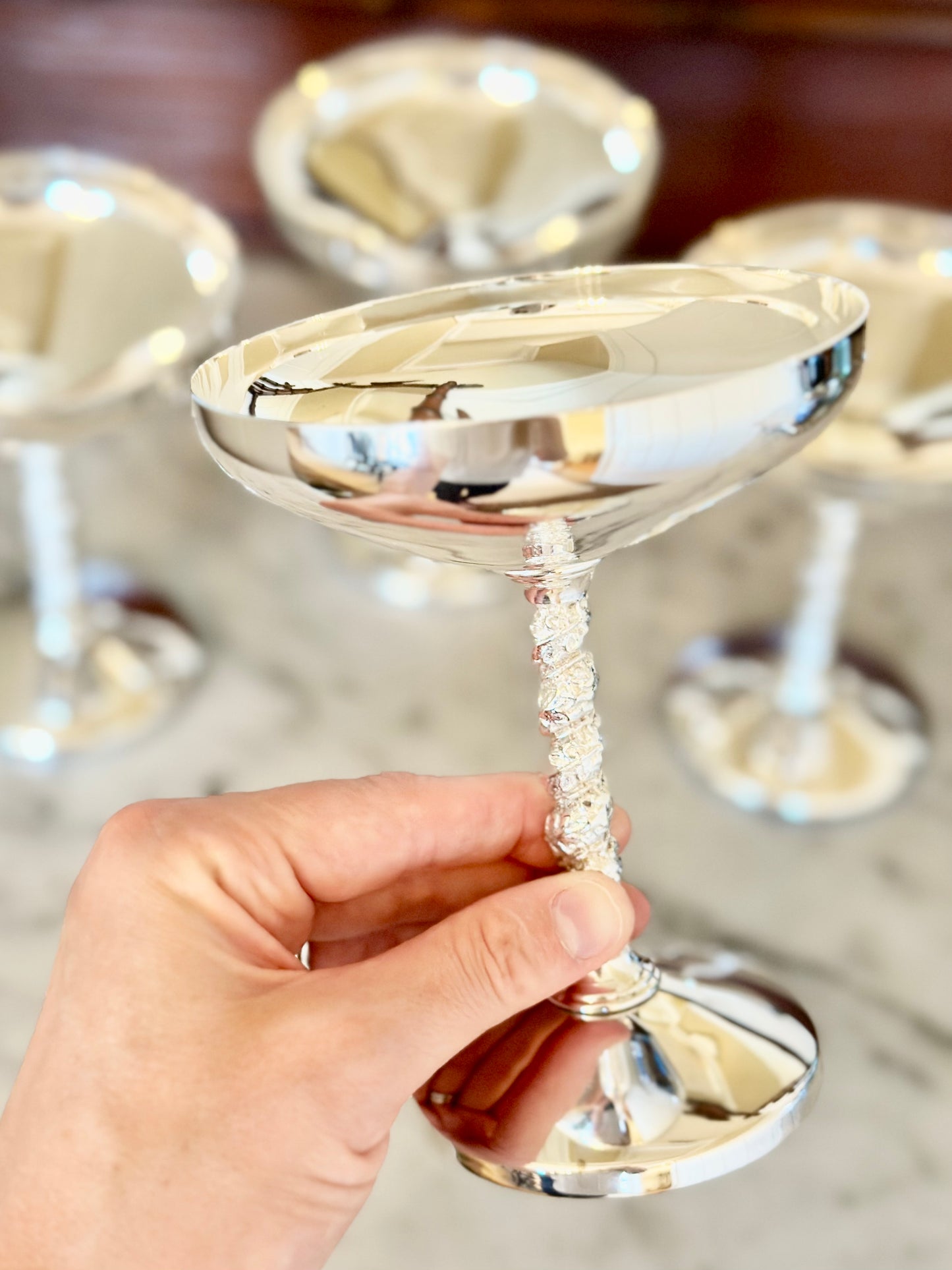 Vintage Spanish Silver Plated Coupes with Ivy Stems (Set of 4)